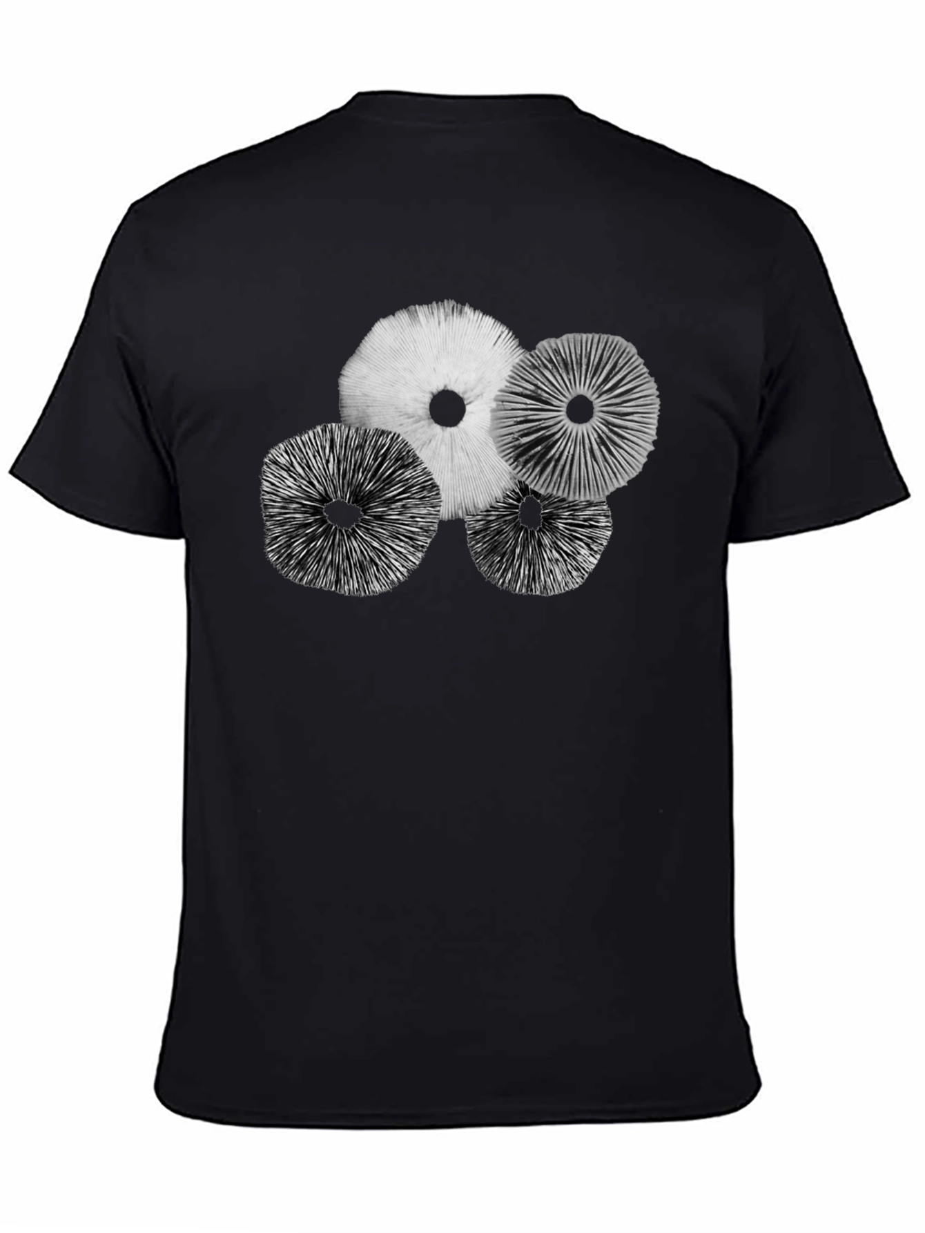 Mushroom Print Black Crew Neck T-Shirt