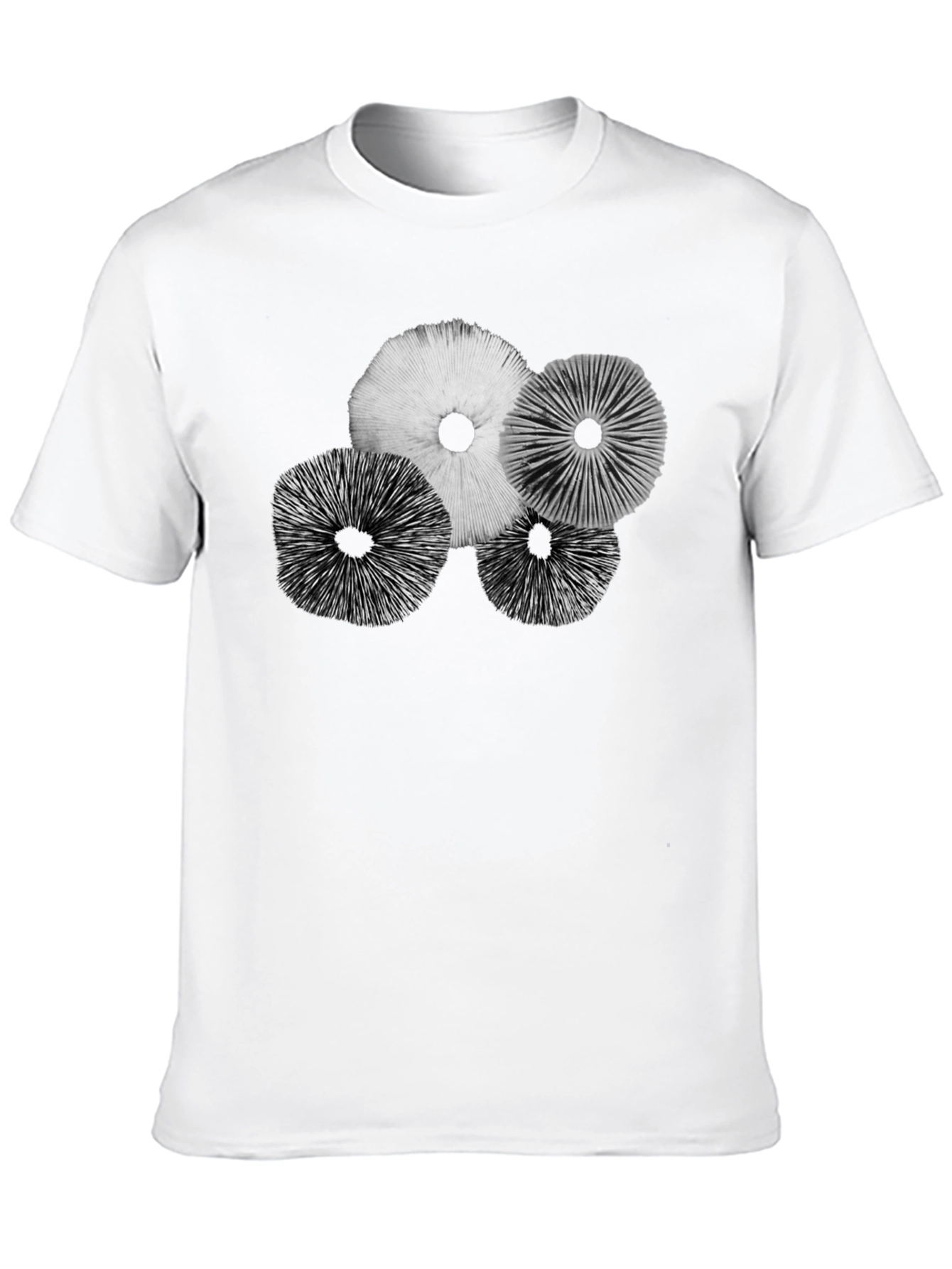 Mushroom Print Black Crew Neck T-Shirt