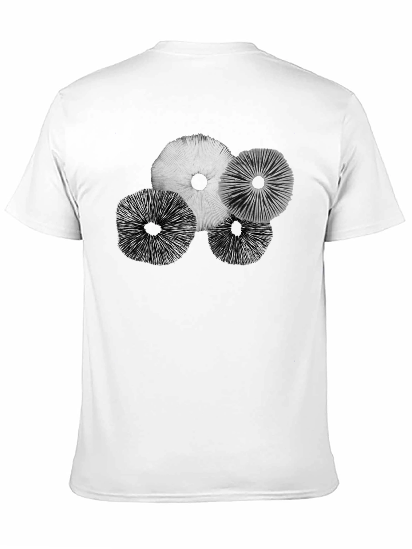Mushroom Print Black Crew Neck T-Shirt