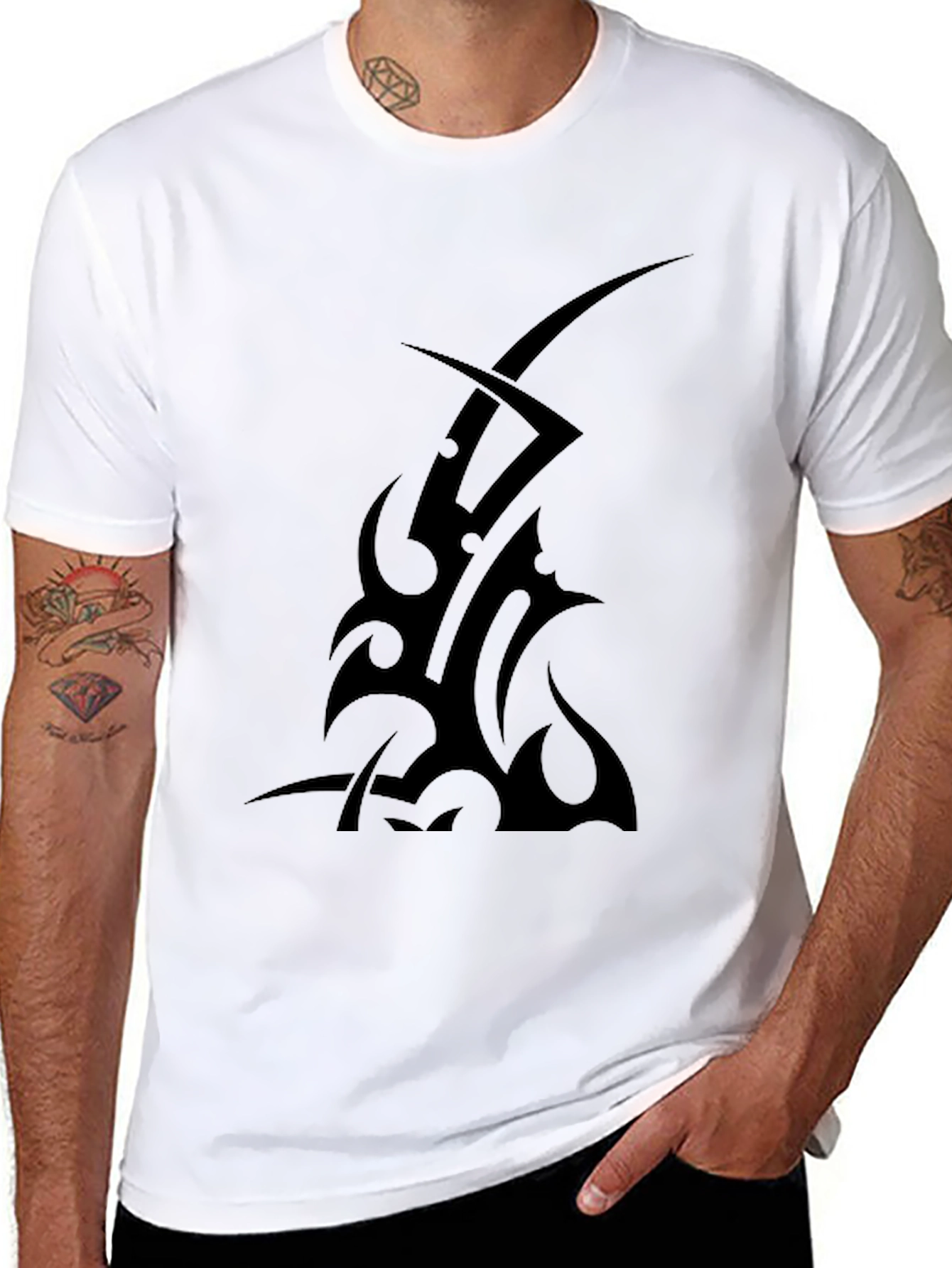 Tribal Tattoo Graphic Tee - Black Cotton T-Shirt
