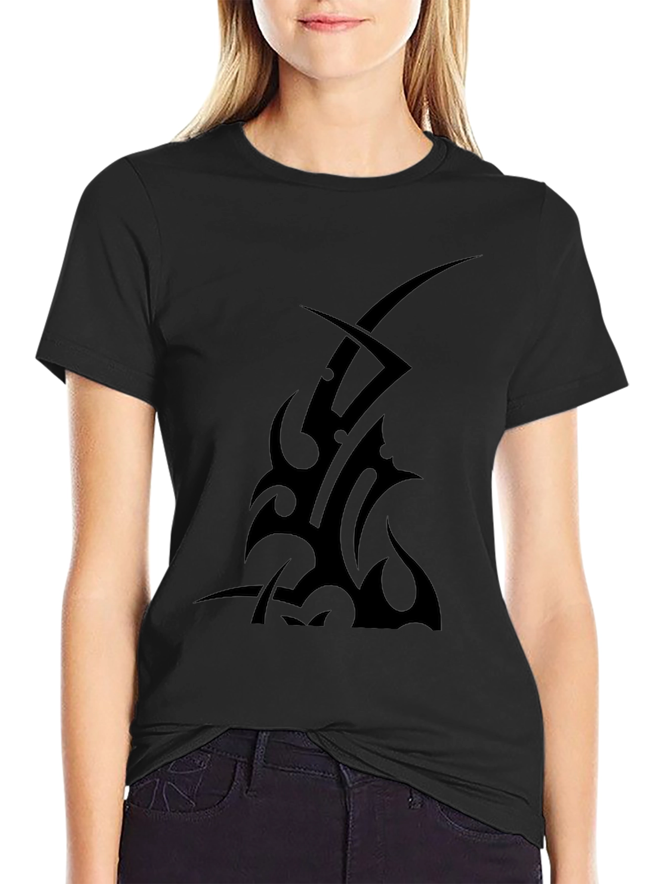 Tribal Tattoo Graphic Tee - Black Cotton T-Shirt