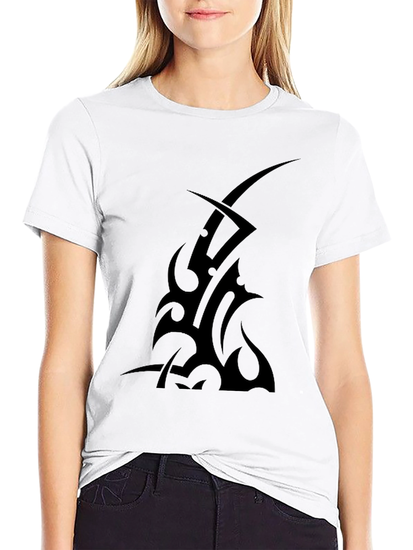 Tribal Tattoo Graphic Tee - Black Cotton T-Shirt