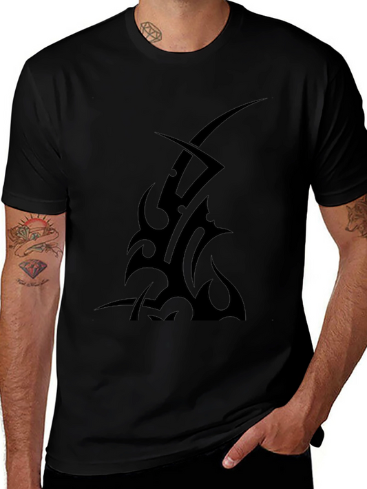 Tribal Tattoo Graphic Tee - Black Cotton T-Shirt