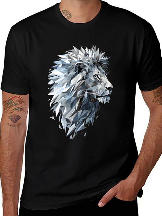 Geometric Lion Graphic Black T-Shirt