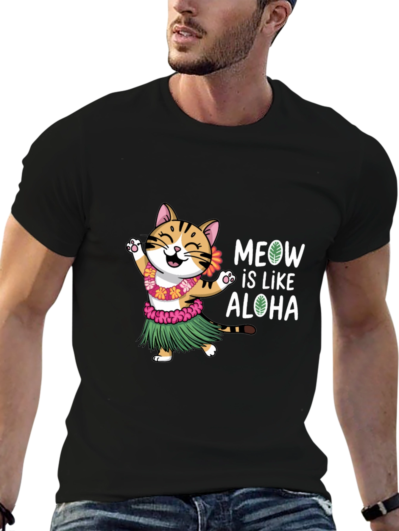Meow is Like Aloha Cat Hawaiian T-Shirt