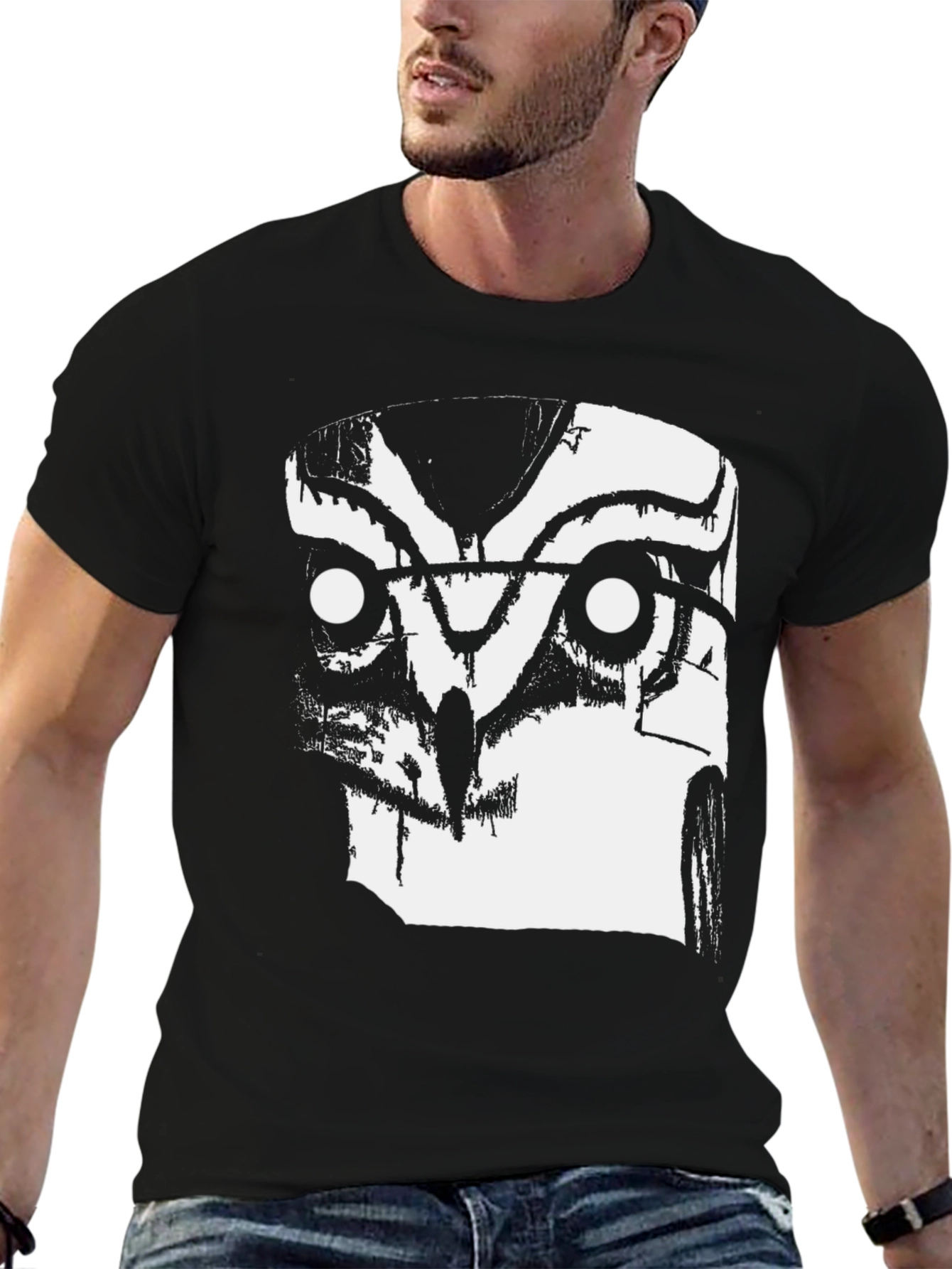 Abstract Owl Graphic Print Black T-Shirt