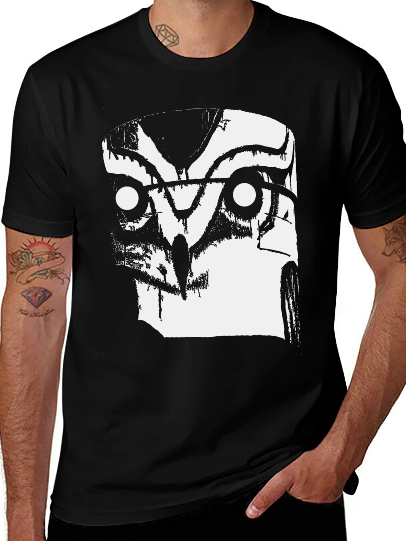 Abstract Owl Graphic Print Black T-Shirt