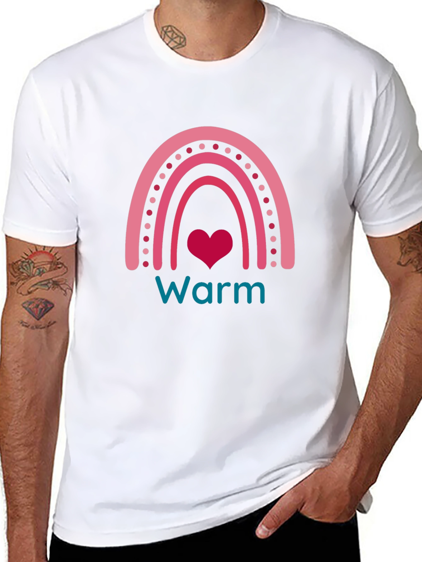 Warm Heart Rainbow Graphic Tee - Black Cotton T-Shirt