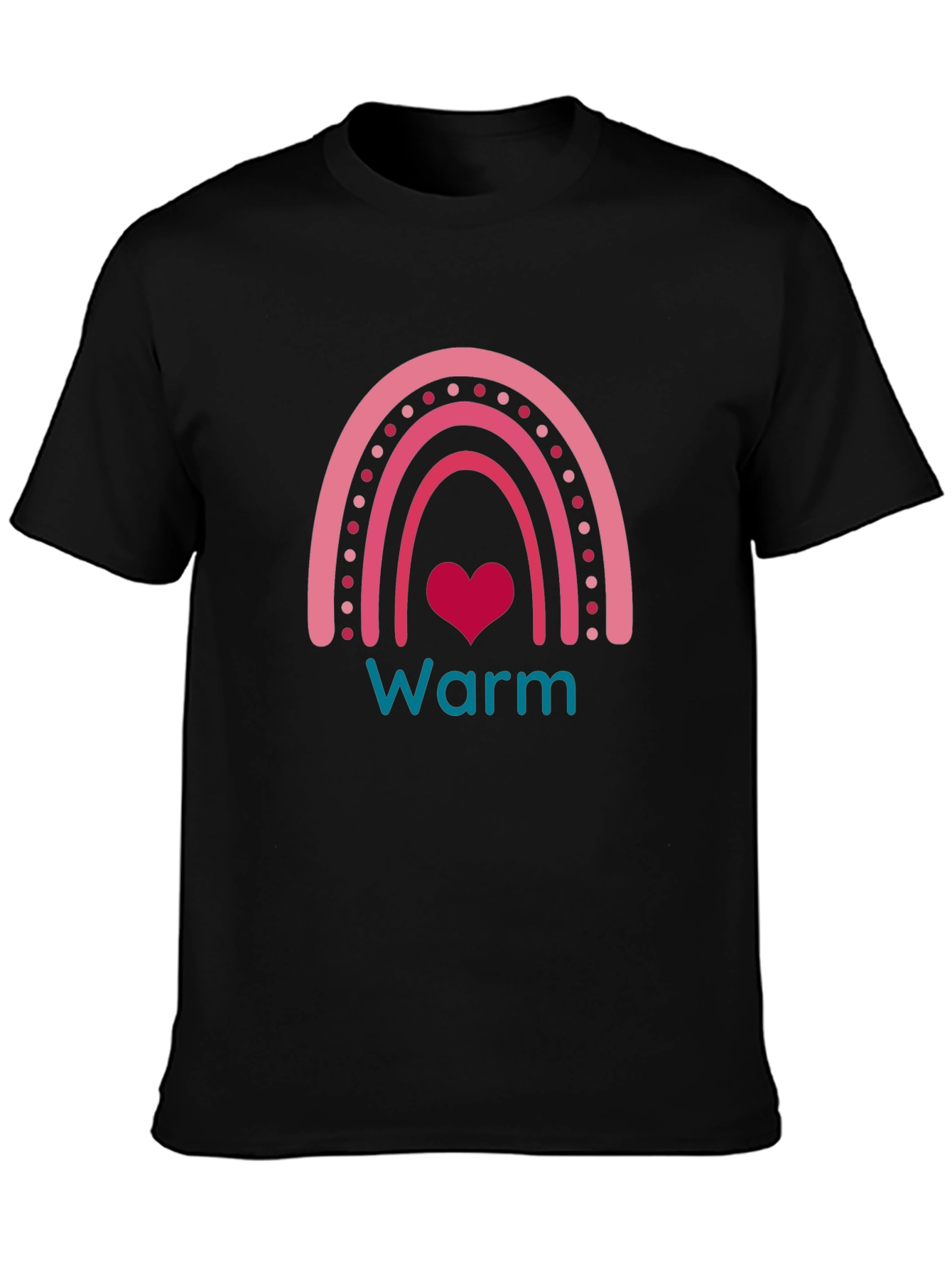 Warm Heart Rainbow Graphic Tee - Black Cotton T-Shirt