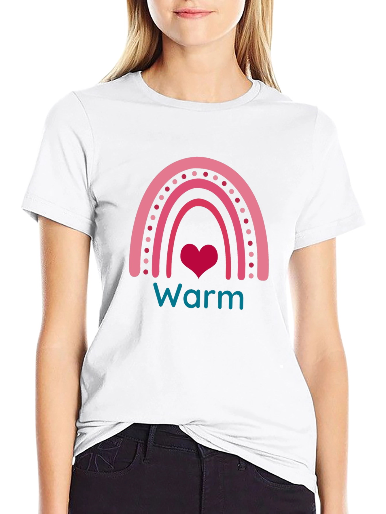 Warm Heart Rainbow Graphic Tee - Black Cotton T-Shirt