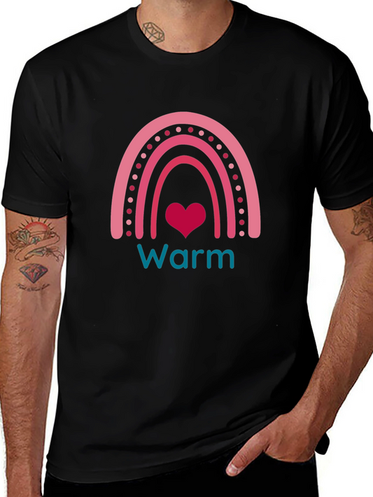 Warm Heart Rainbow Graphic Tee - Black Cotton T-Shirt