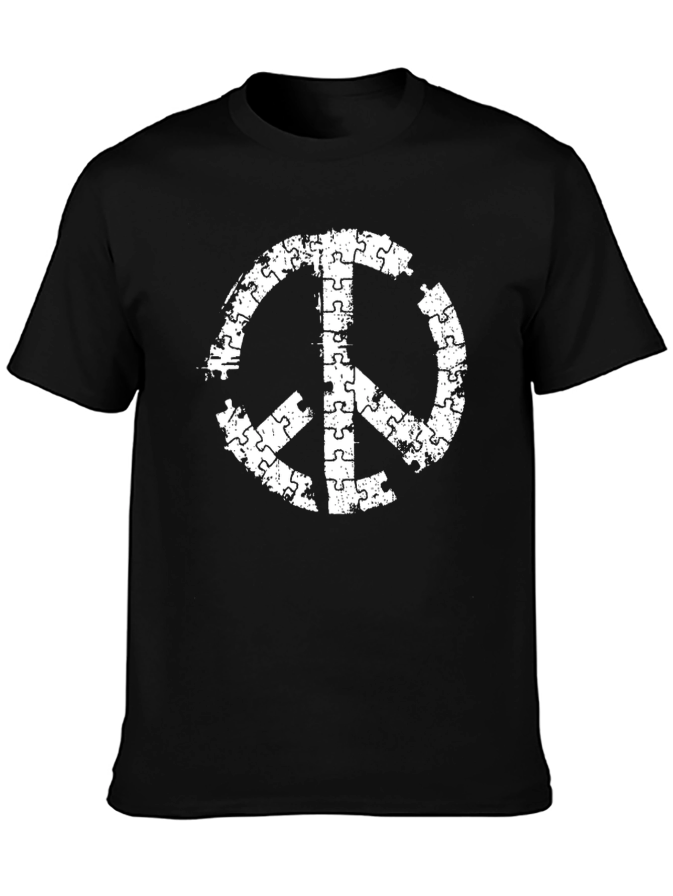 Puzzle Piece Peace Sign Black T-Shirt