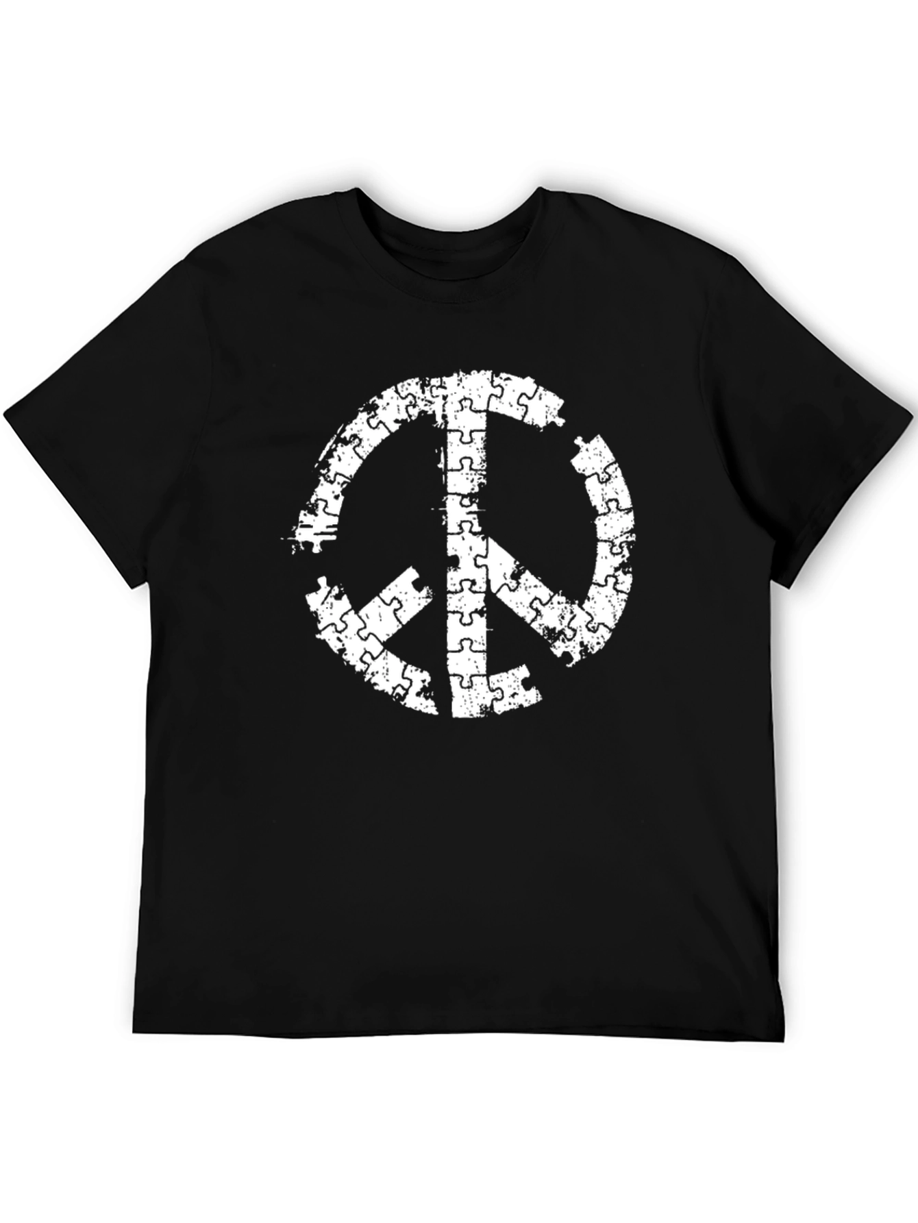 Puzzle Piece Peace Sign Black T-Shirt