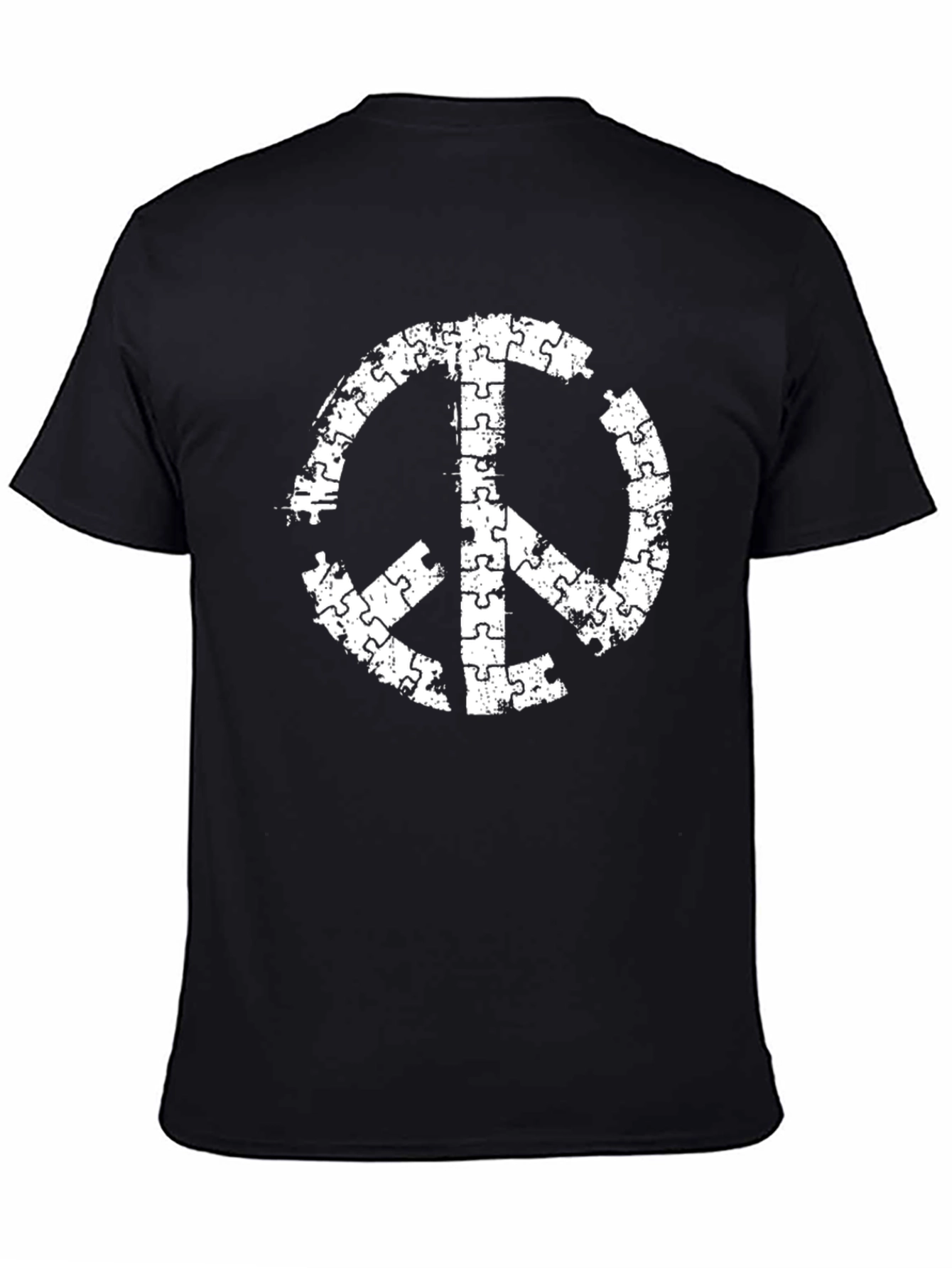 Puzzle Piece Peace Sign Black T-Shirt