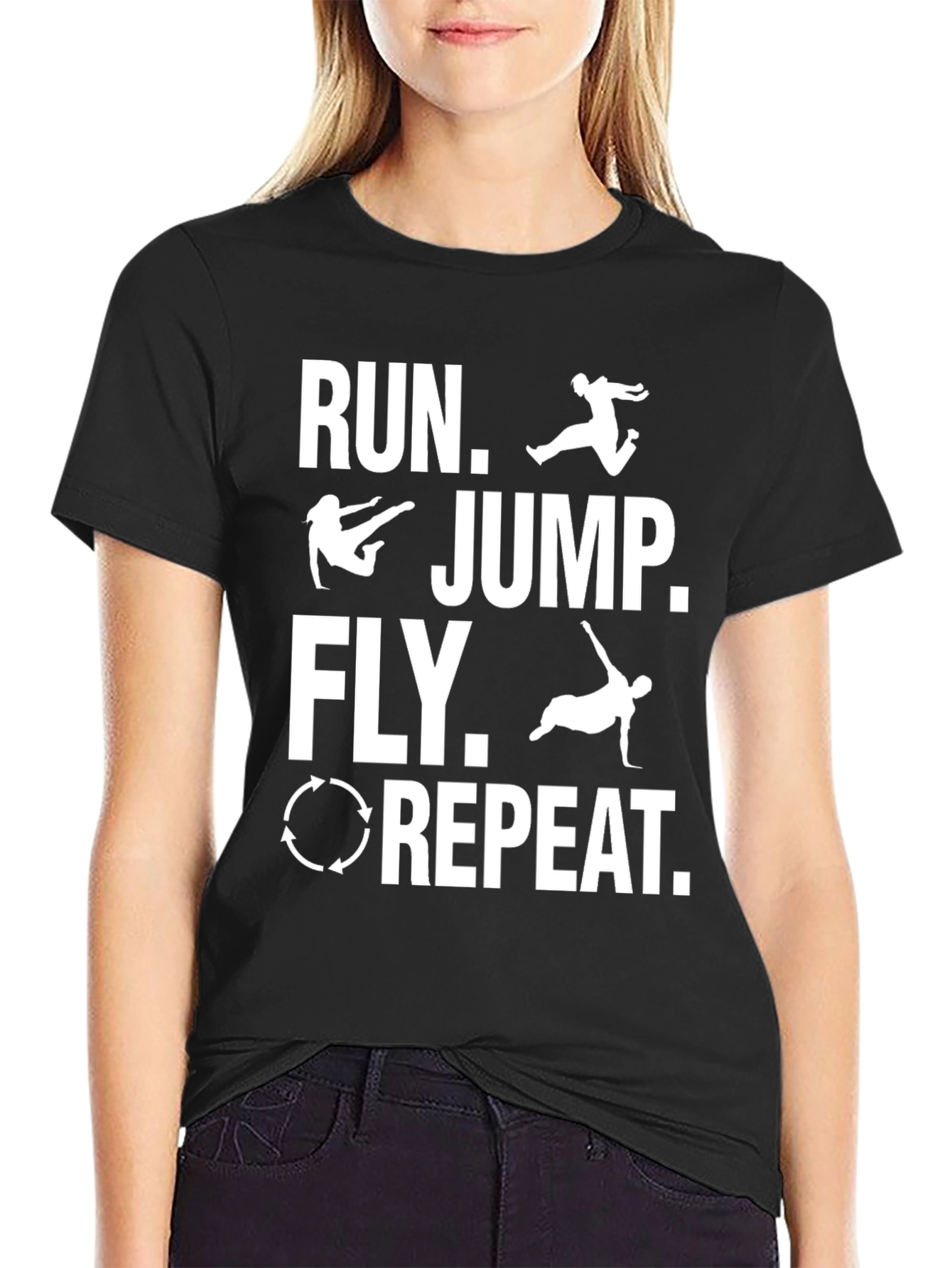 Run Jump Fly Repeat Black T-Shirt