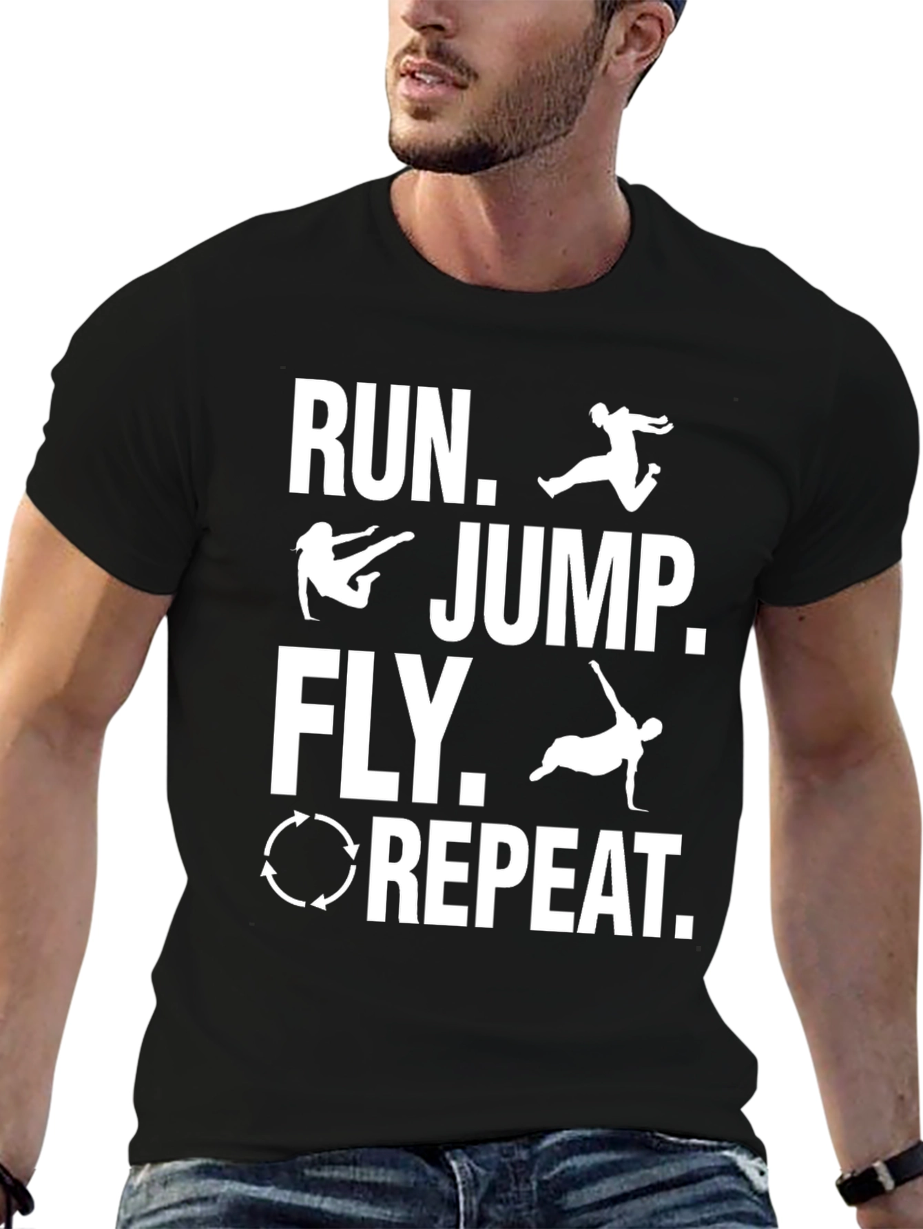 Run Jump Fly Repeat Black T-Shirt