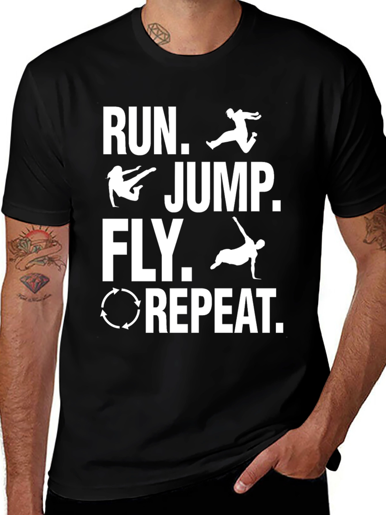 Run Jump Fly Repeat Black T-Shirt