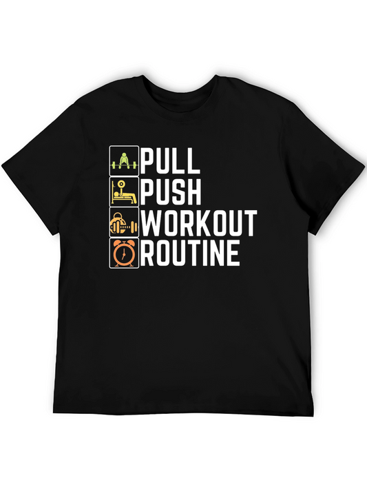 Pull Push Workout Routine Mens T-Shirt - Black