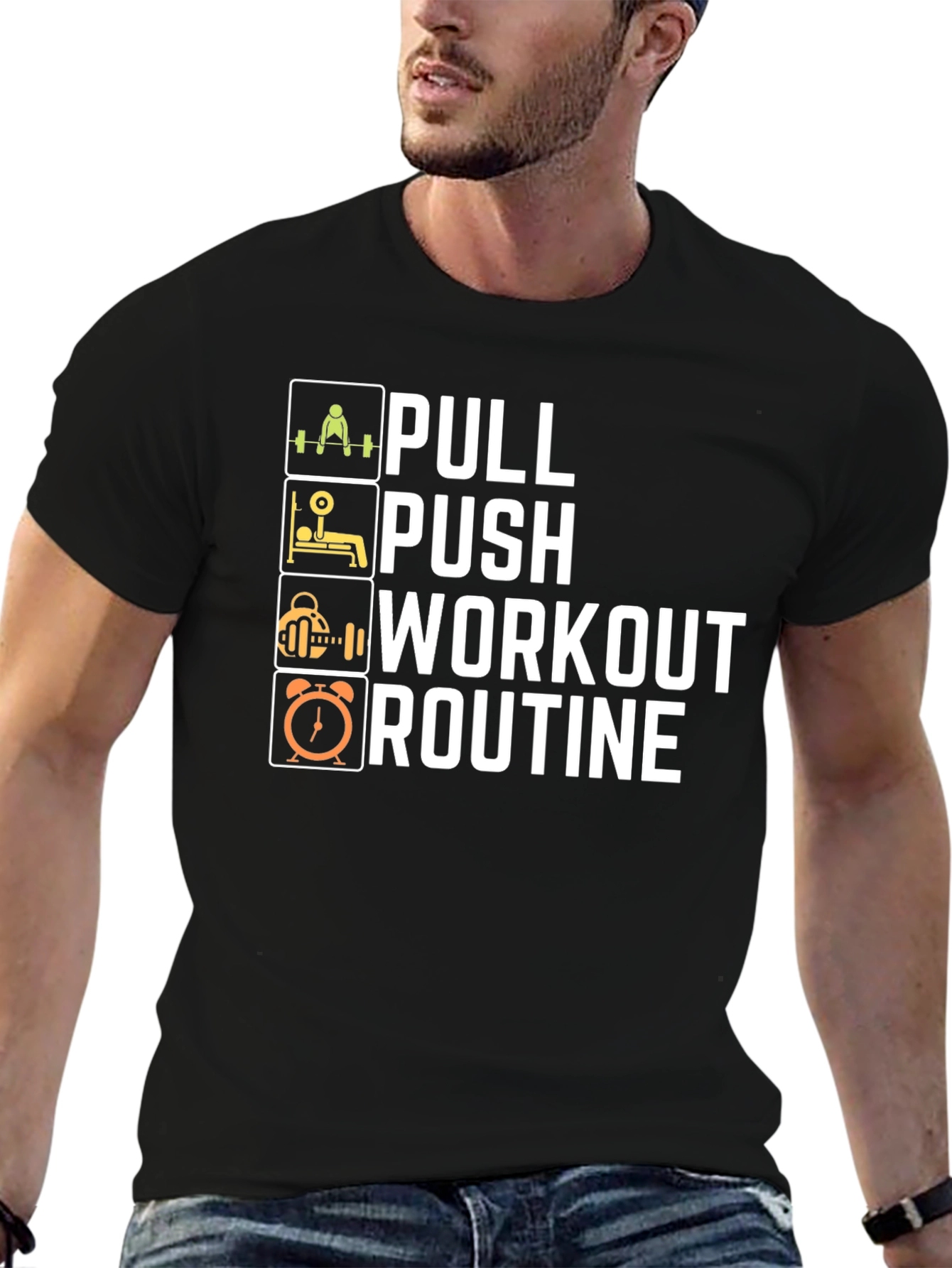 Pull Push Workout Routine Mens T-Shirt - Black