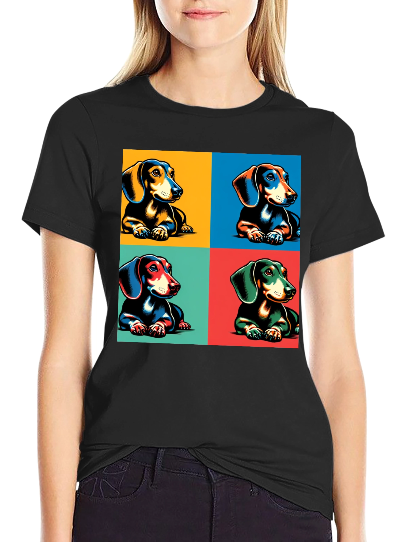 Dachshund Pop Art T-Shirt - Black
