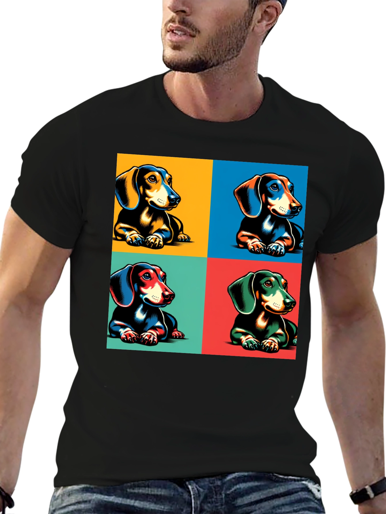 Dachshund Pop Art T-Shirt - Black