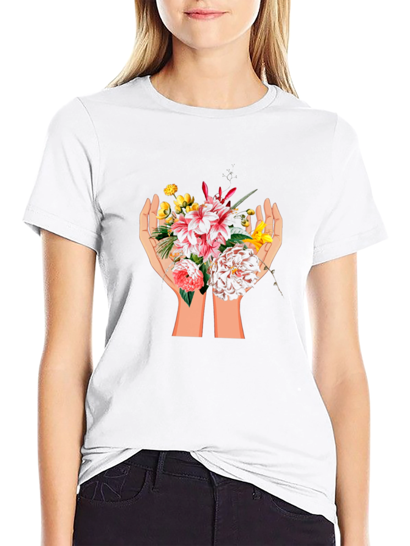 Floral Hands Graphic T-Shirt - Unisex Cotton Tee