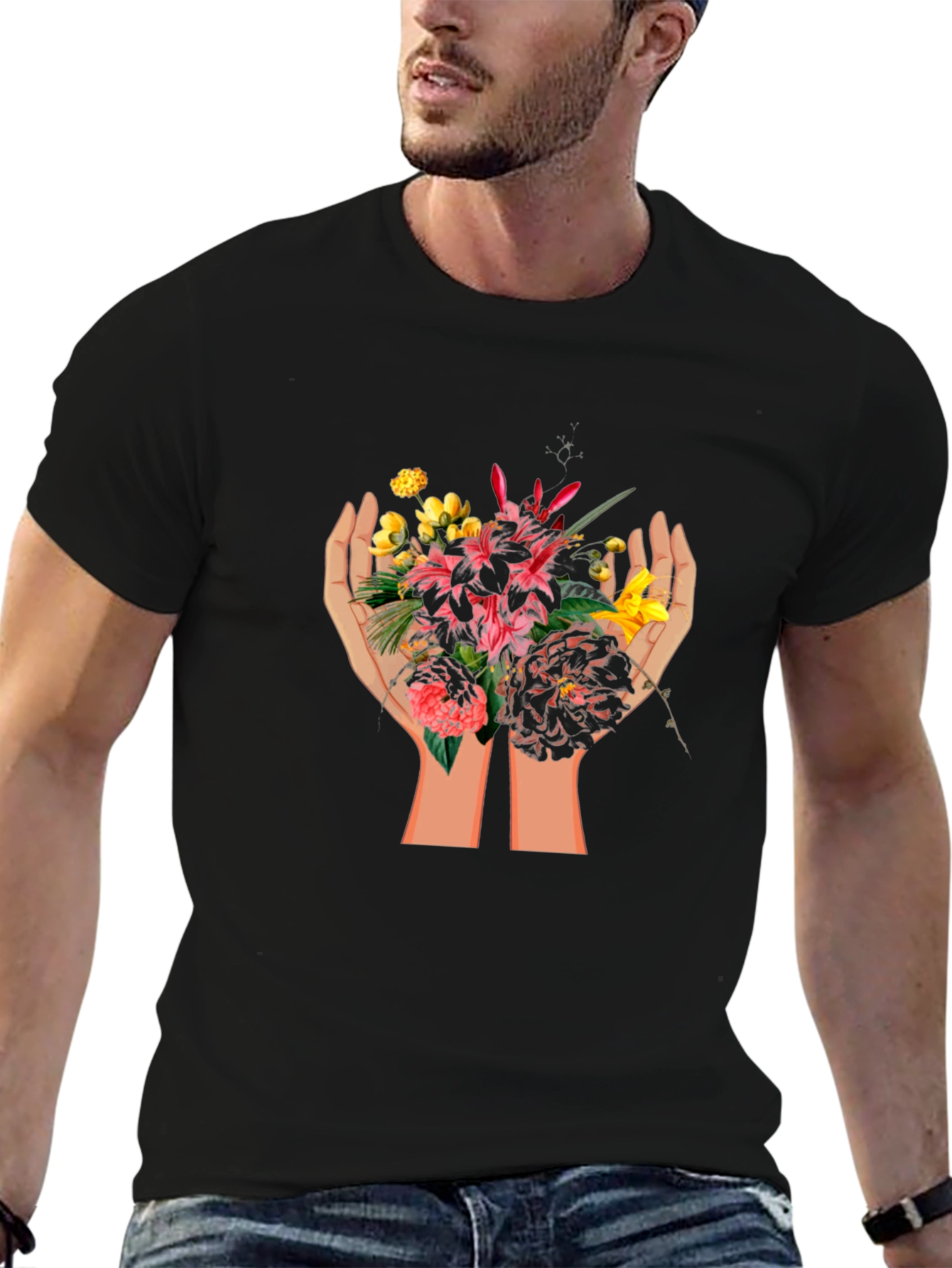 Floral Hands Graphic T-Shirt - Unisex Cotton Tee