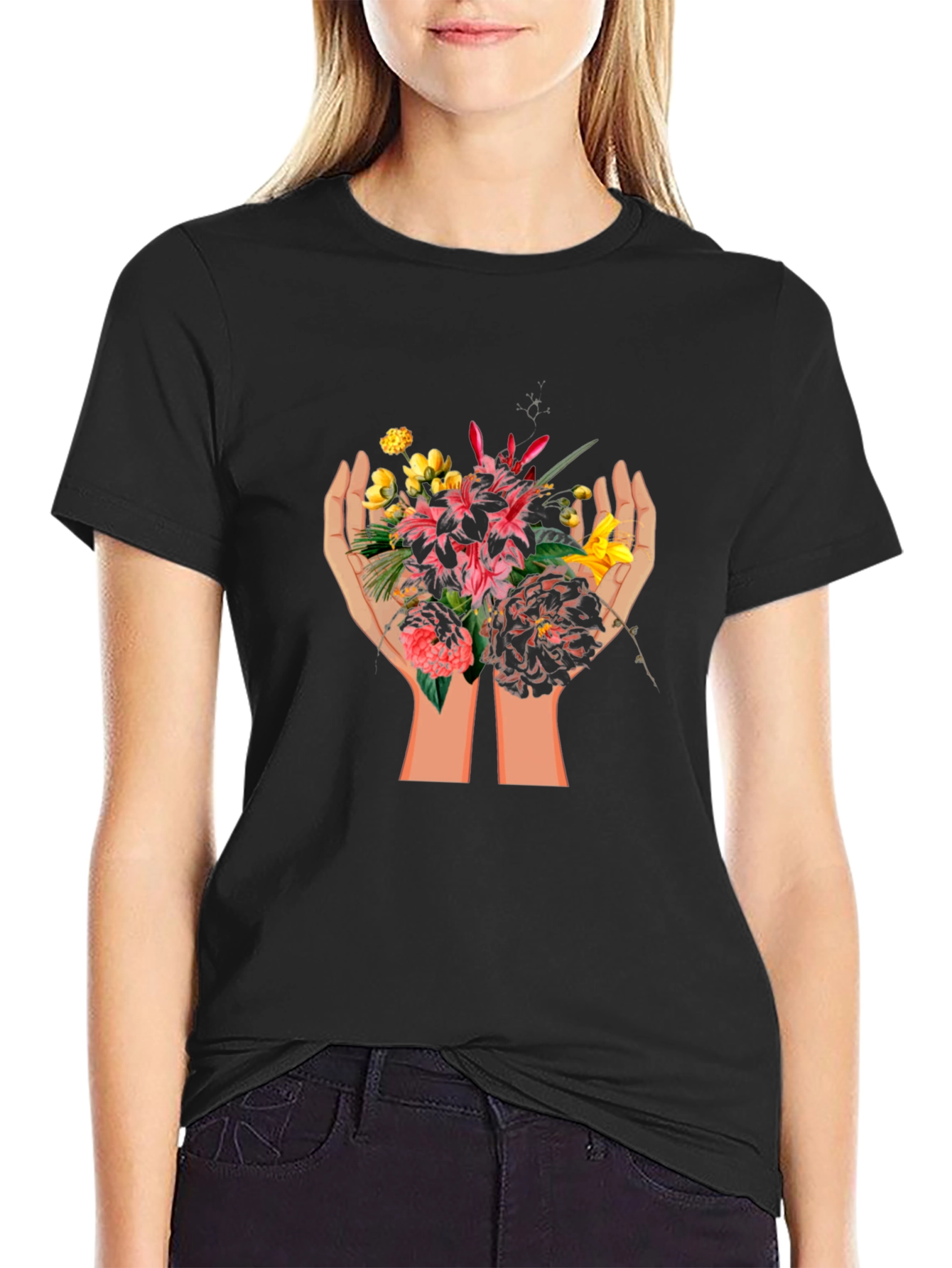 Floral Hands Graphic T-Shirt - Unisex Cotton Tee