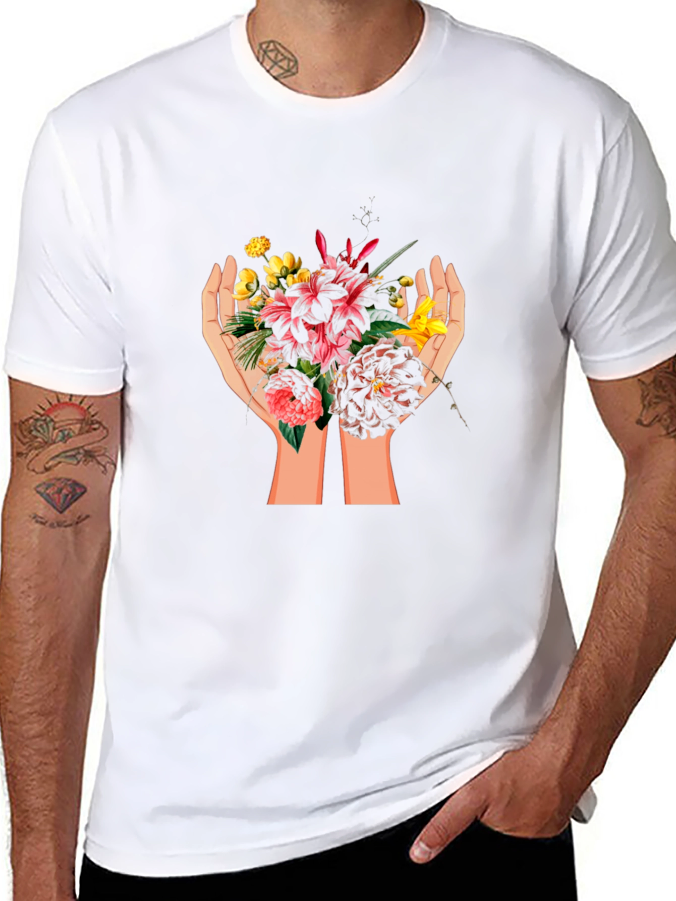 Floral Hands Graphic T-Shirt - Unisex Cotton Tee