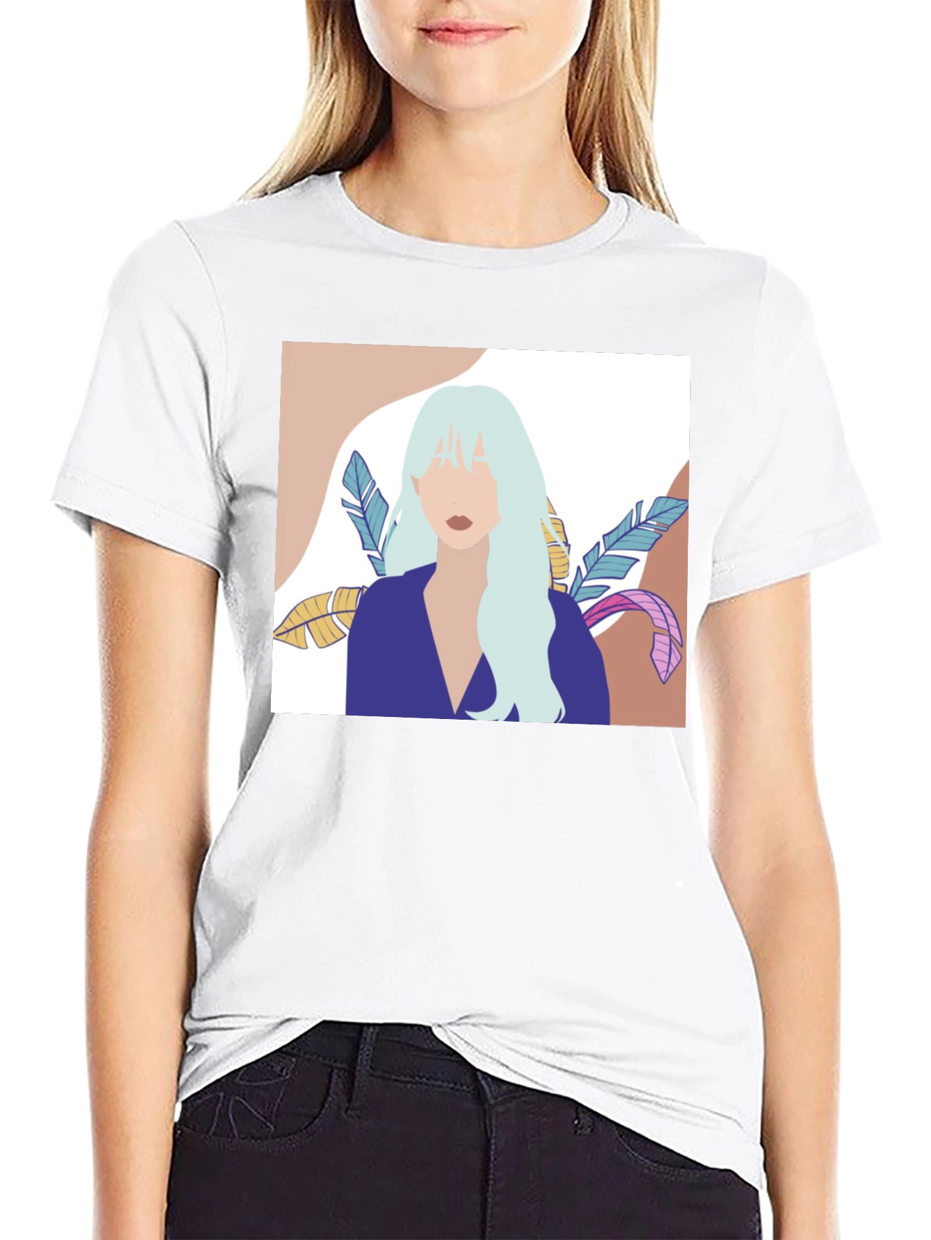 Abstract Woman Portrait Graphic T-Shirt - Black
