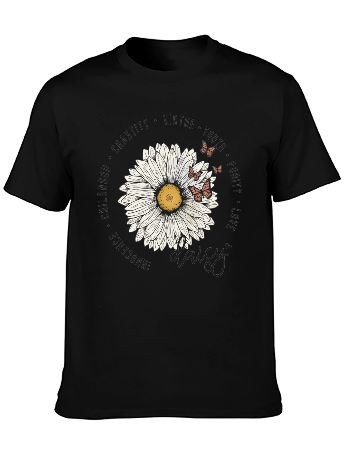 Daisy Floral Print Black T-Shirt