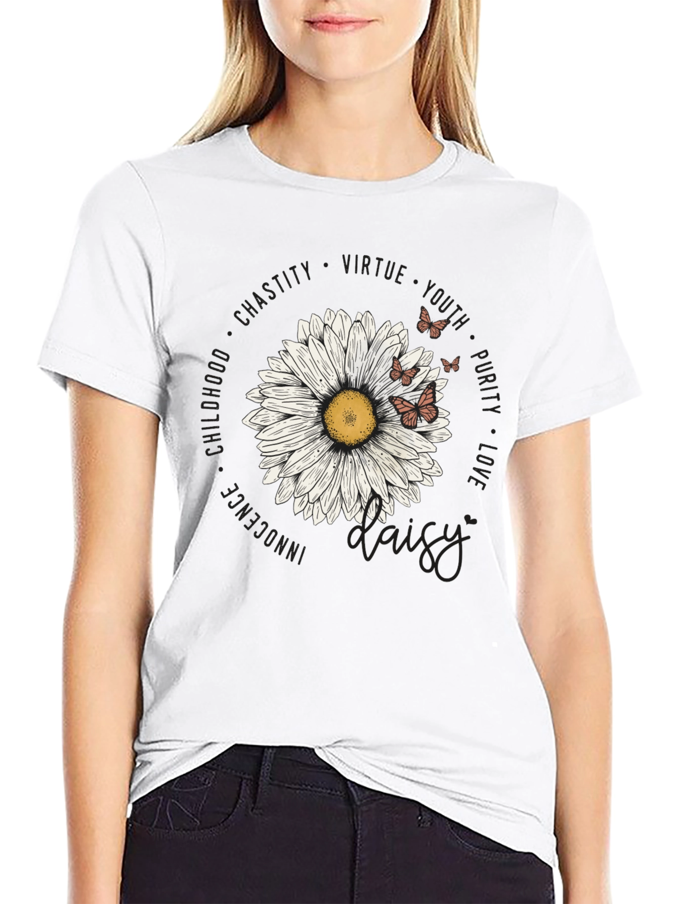 Daisy Floral Print Black T-Shirt