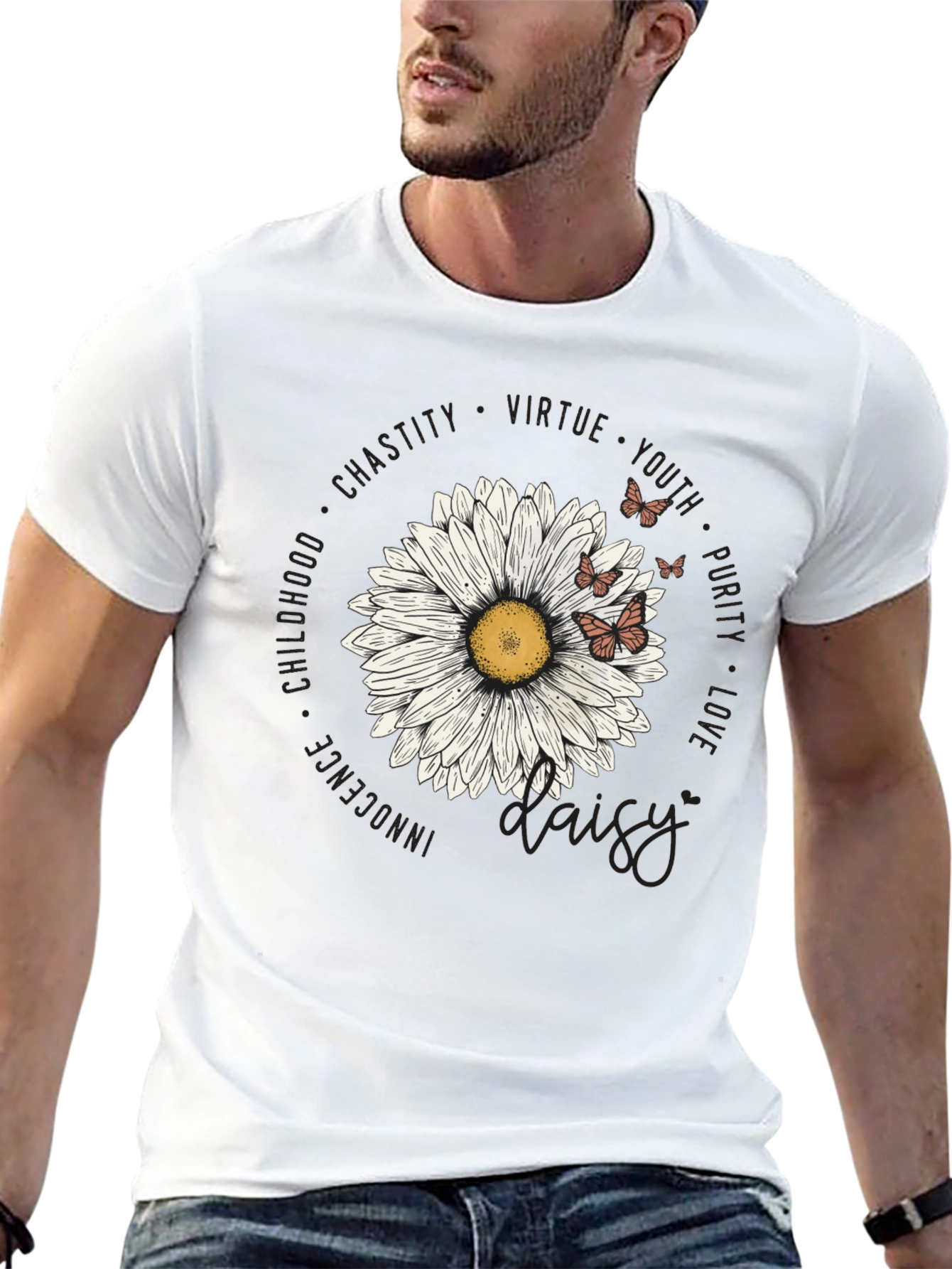 Daisy Floral Print Black T-Shirt