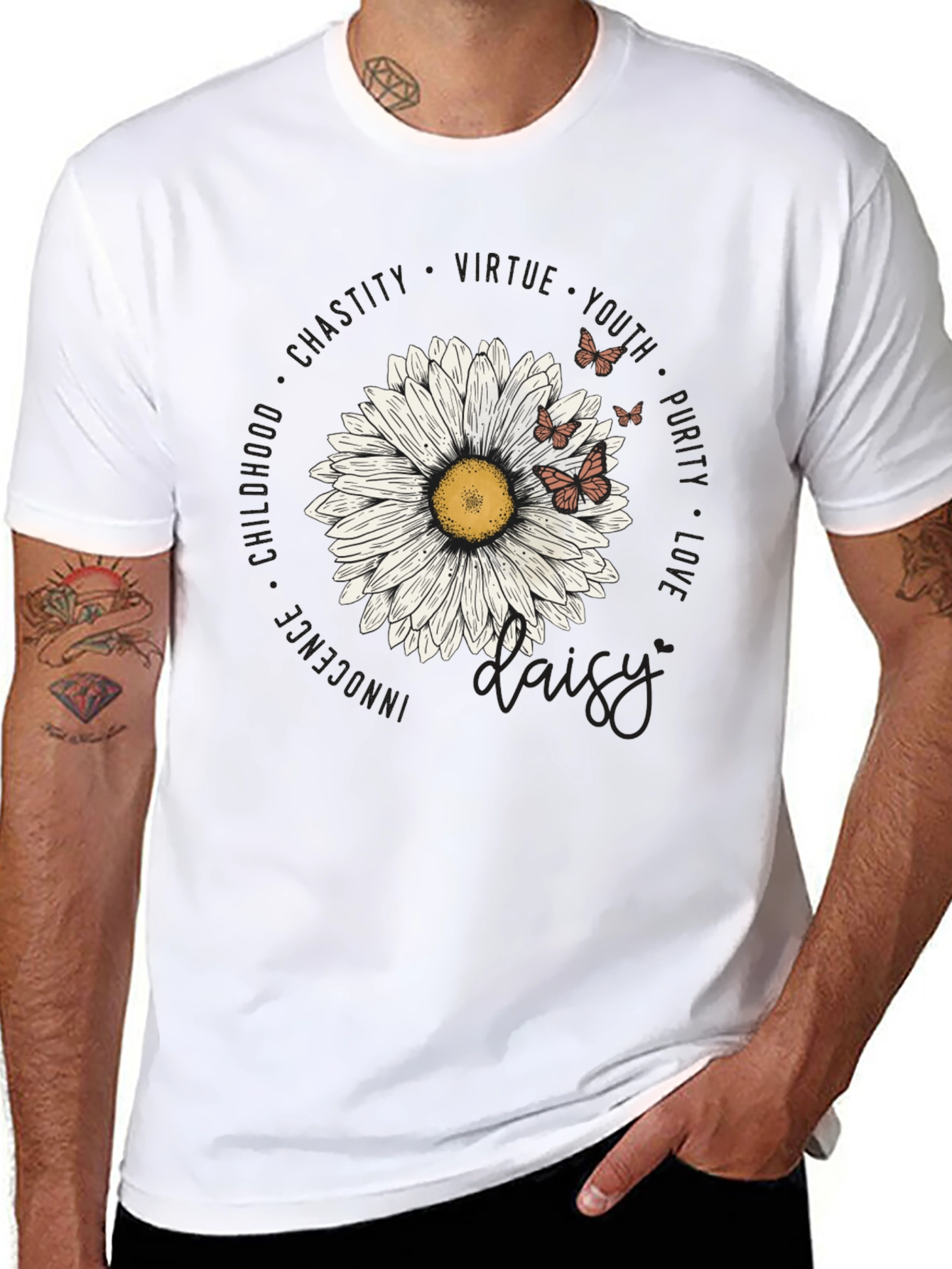Daisy Floral Print Black T-Shirt