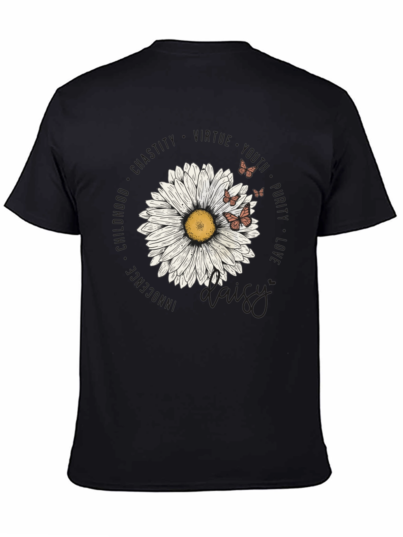 Daisy Floral Print Black T-Shirt