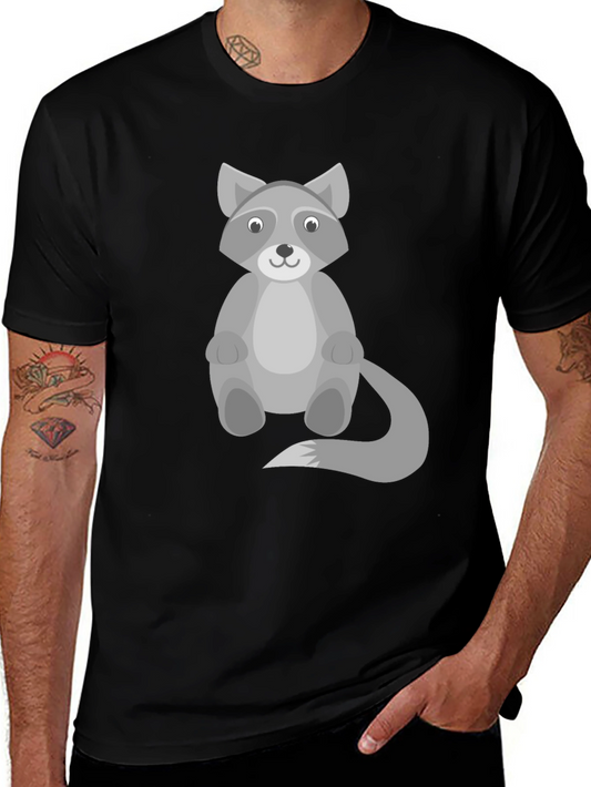 Cartoon Raccoon Graphic Print Black T-Shirt