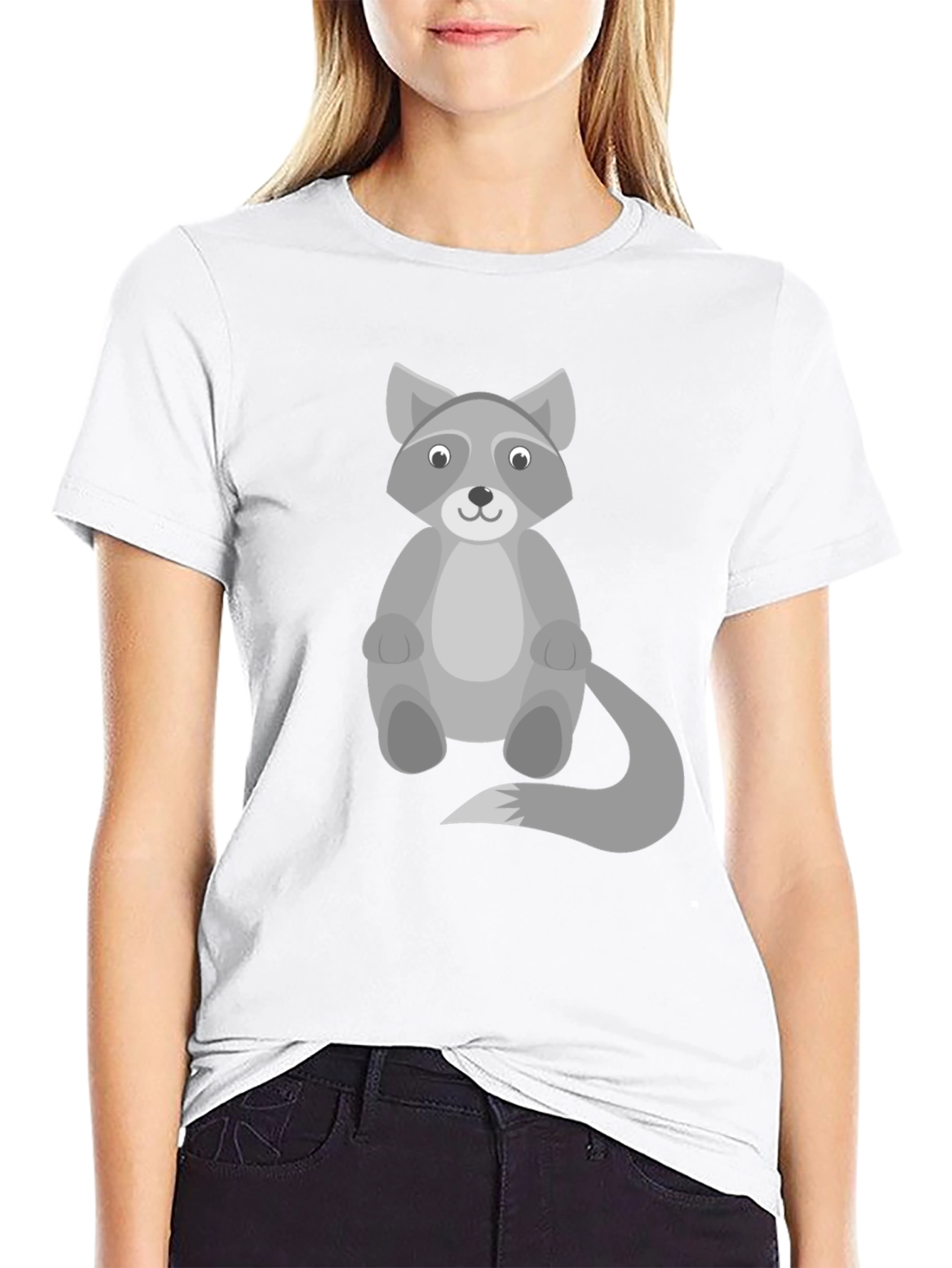Cartoon Raccoon Graphic Print Black T-Shirt