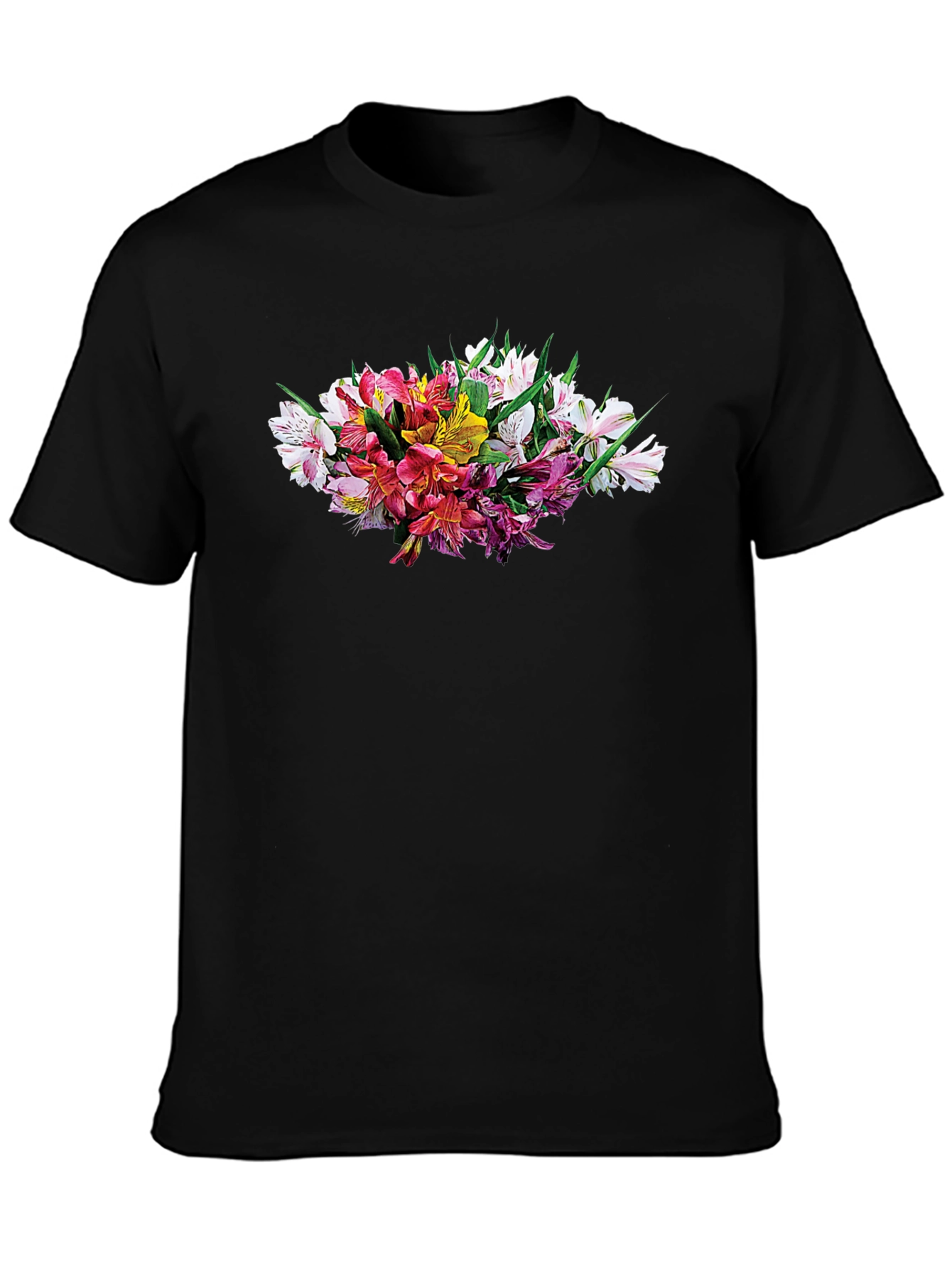 Floral Alstroemeria Graphic Black T-Shirt
