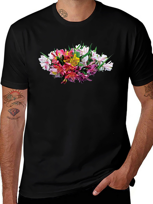 Floral Alstroemeria Graphic Black T-Shirt