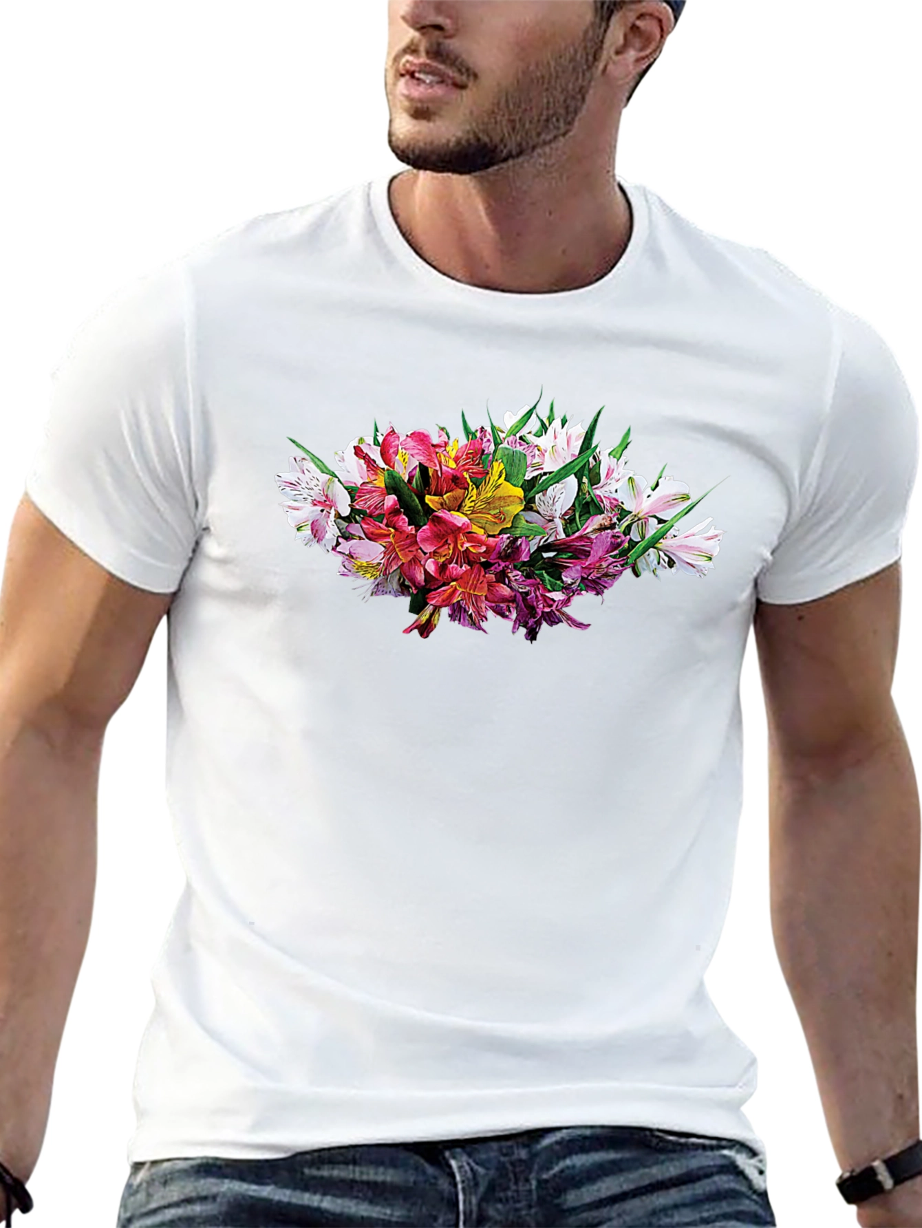 Floral Alstroemeria Graphic Black T-Shirt