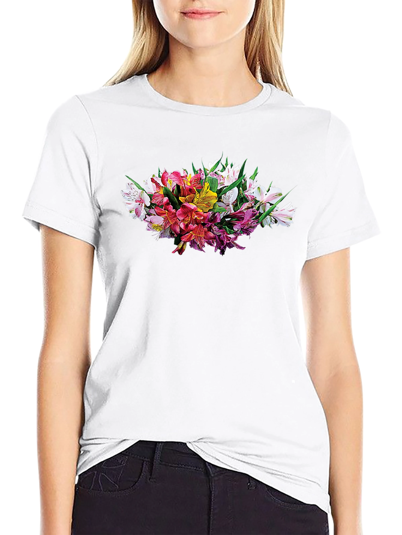 Floral Alstroemeria Graphic Black T-Shirt
