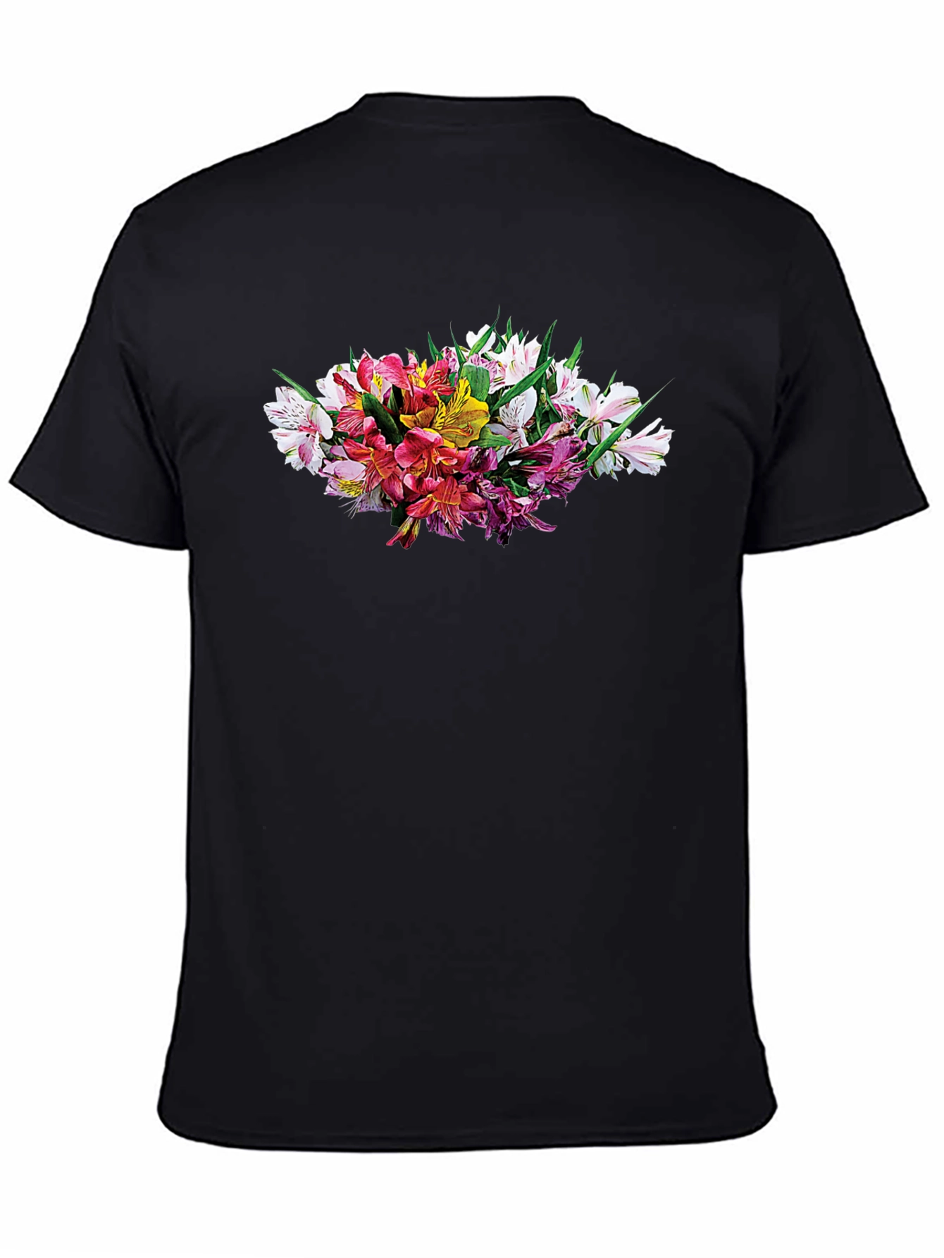 Floral Alstroemeria Graphic Black T-Shirt