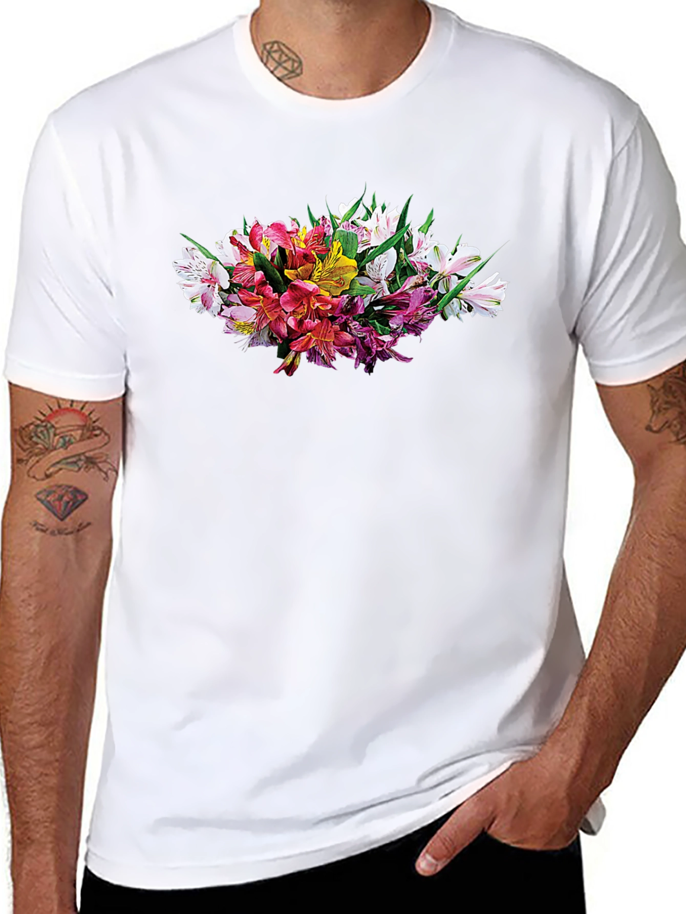 Floral Alstroemeria Graphic Black T-Shirt