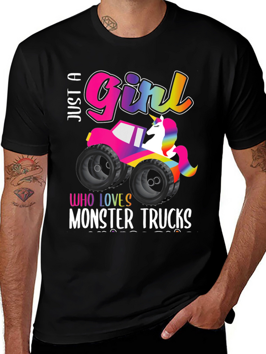 Just a Girl Who Loves Monster Trucks Unicorn T-Shirt