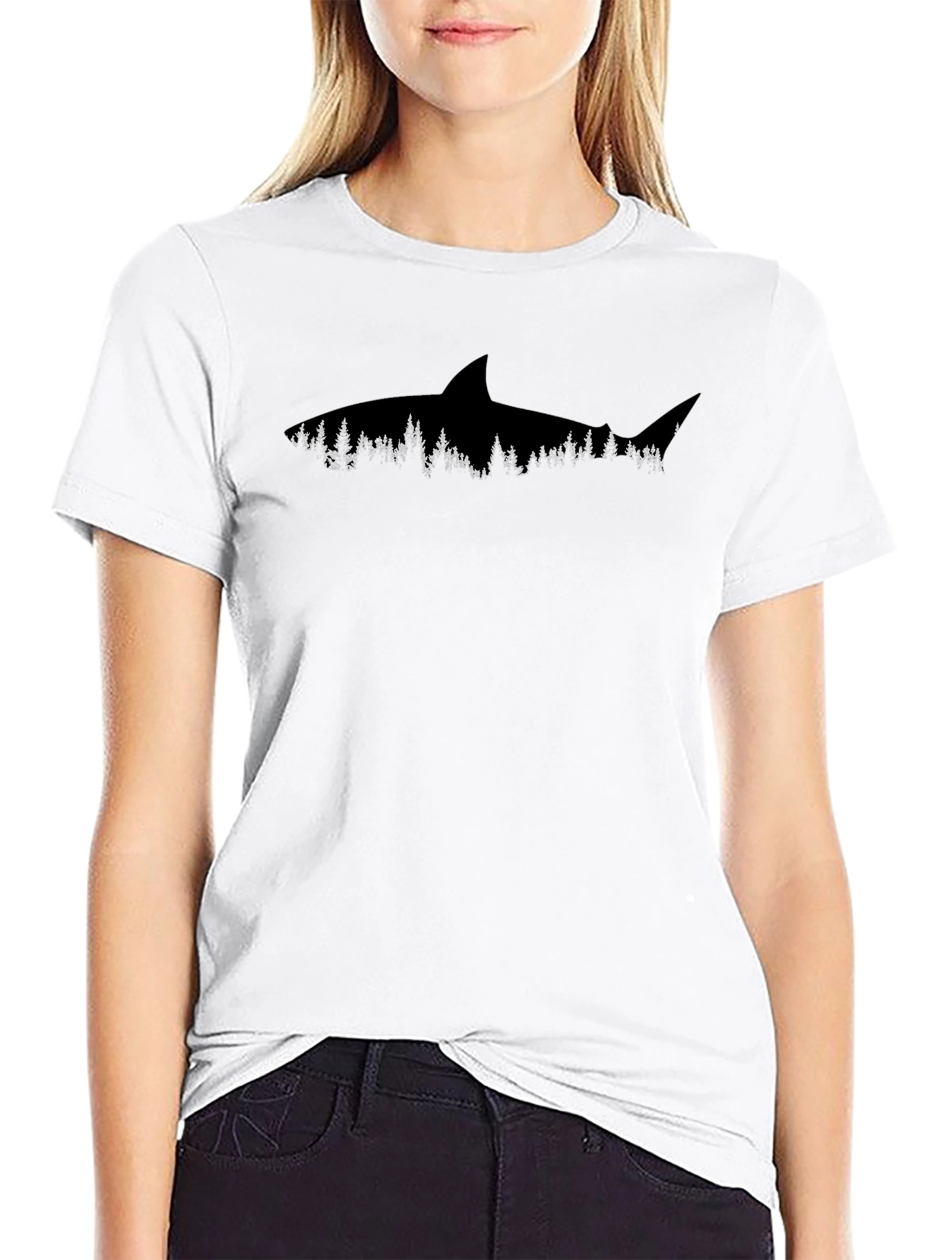 Shark Forest Graphic Tee - Black Cotton T-Shirt