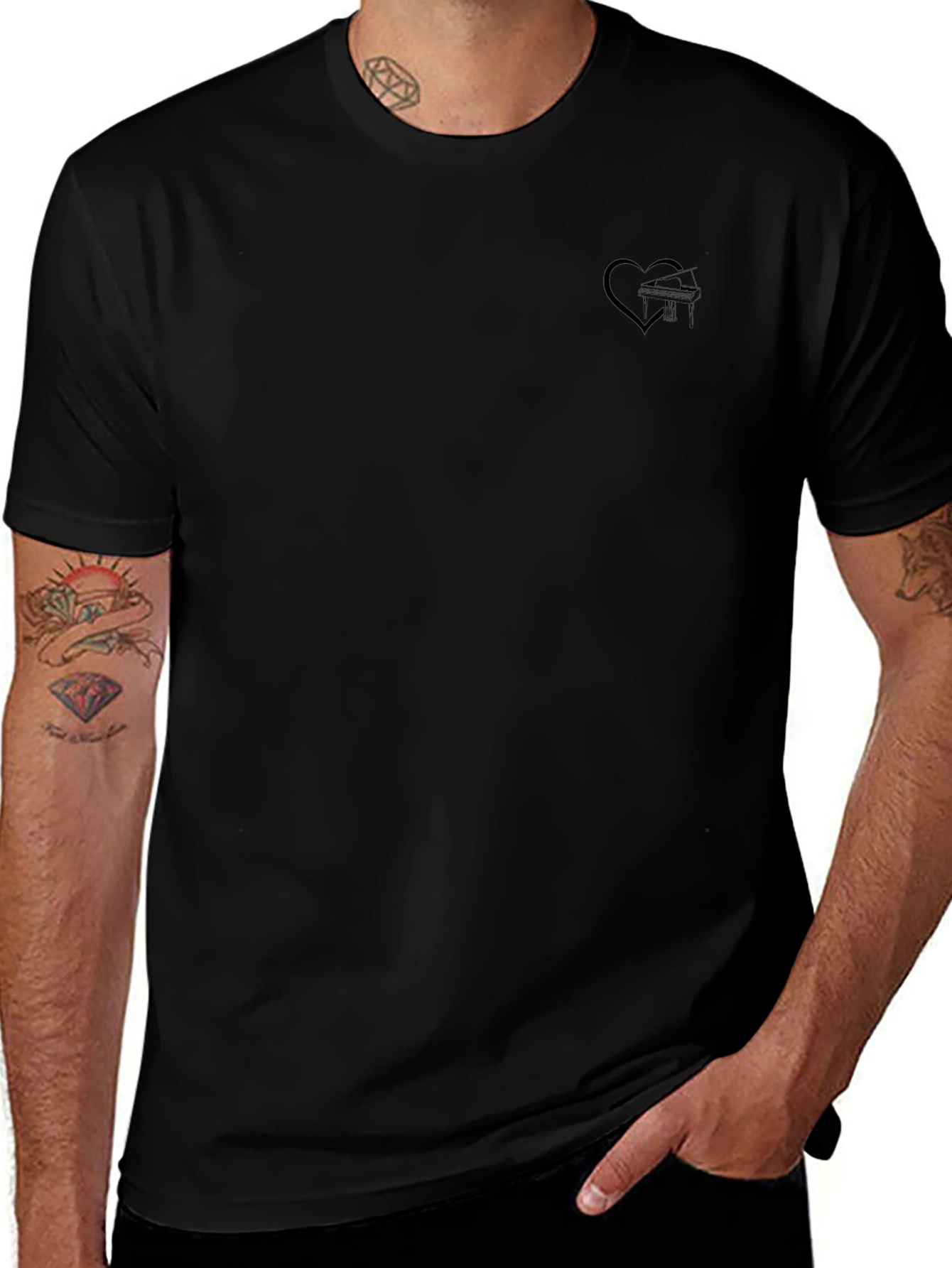 Black Graphic Tee - Heart and Airplane Design