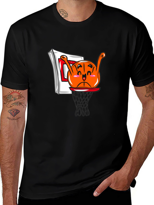 Funny Cartoon Basketball Black T-Shirt