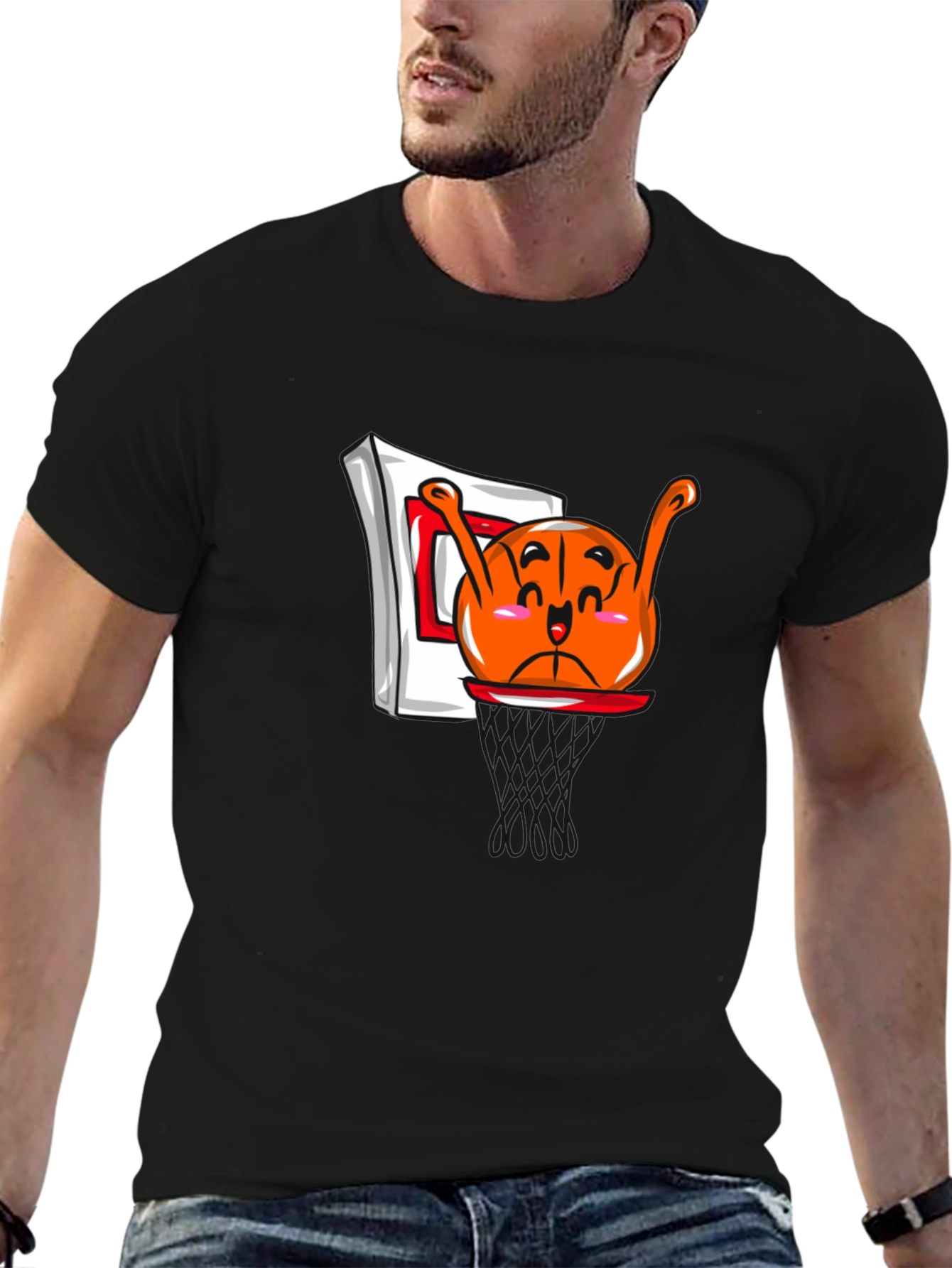 Funny Cartoon Basketball Black T-Shirt