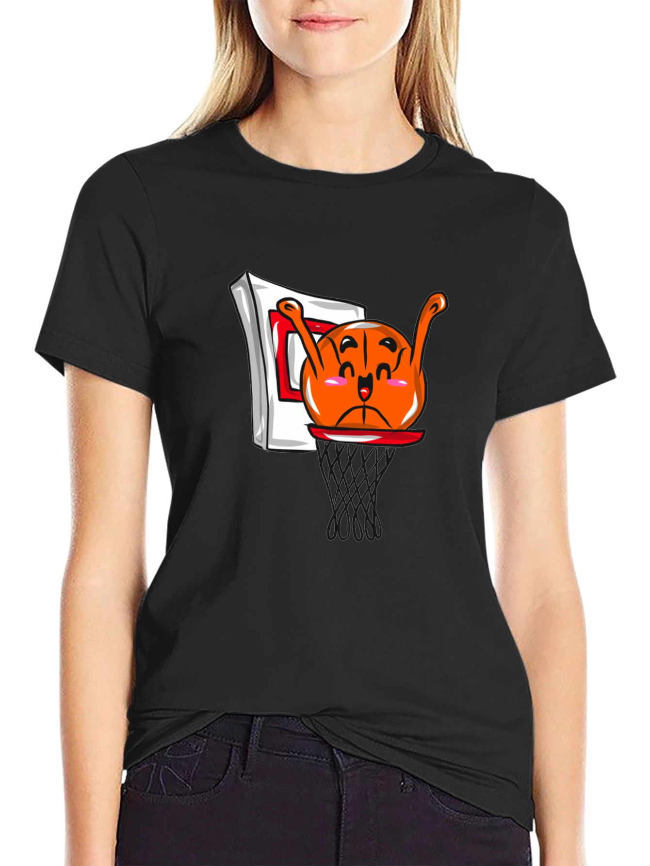 Funny Cartoon Basketball Black T-Shirt