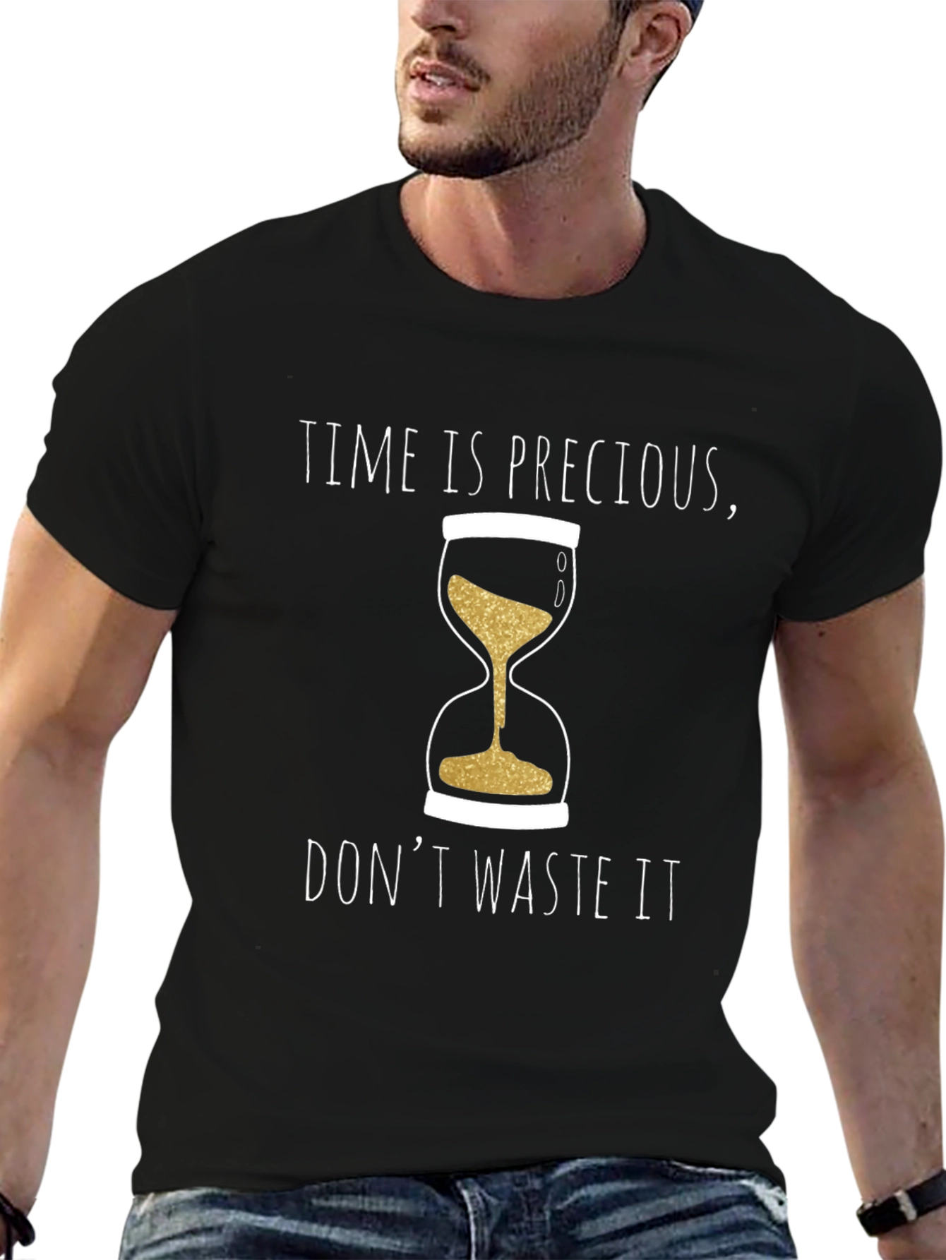 Time is Precious Graphic Tee - Black Cotton T-Shirt